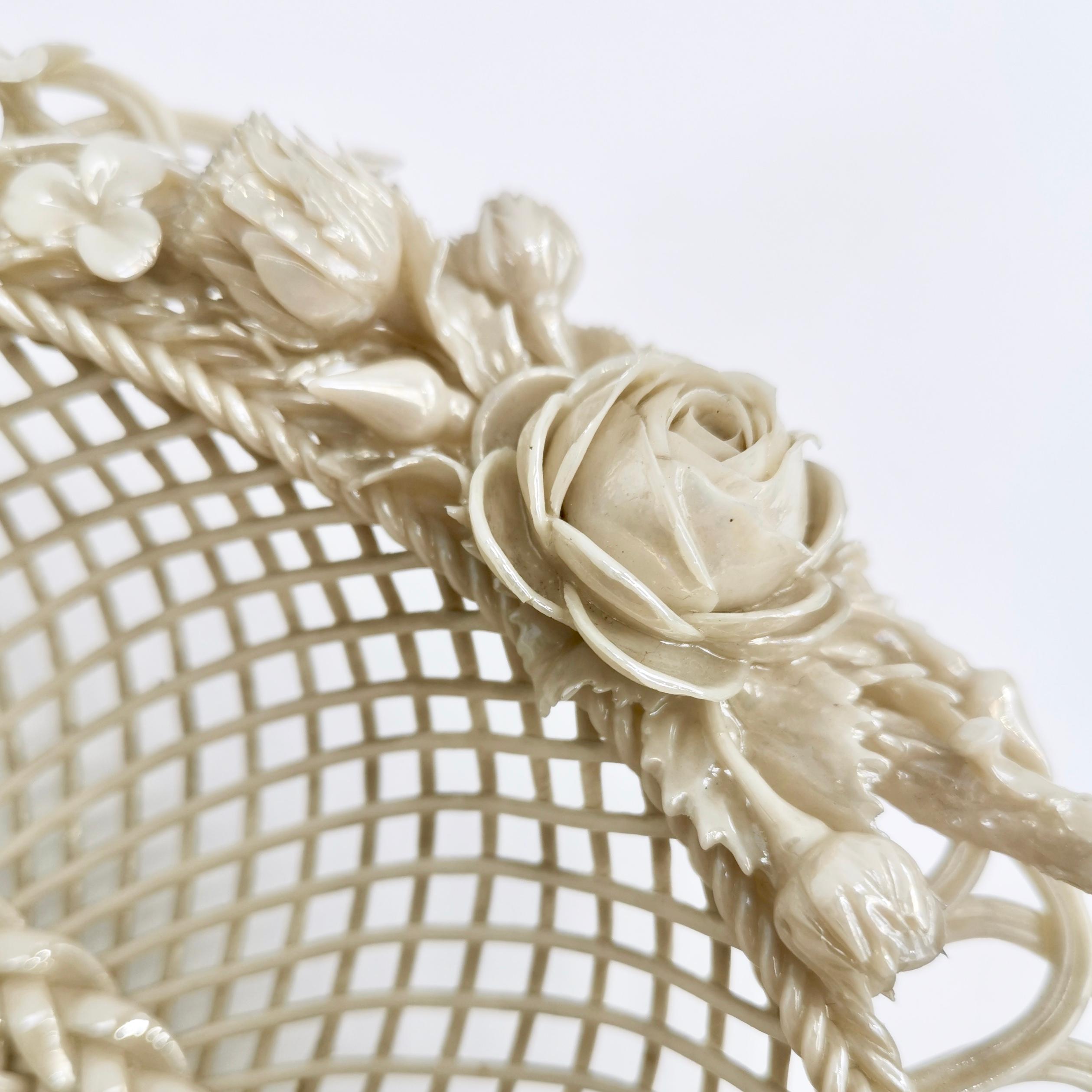 Northern Irish Superb Belleek Romantic White Porcelain Basket, Victorian 1863-1891