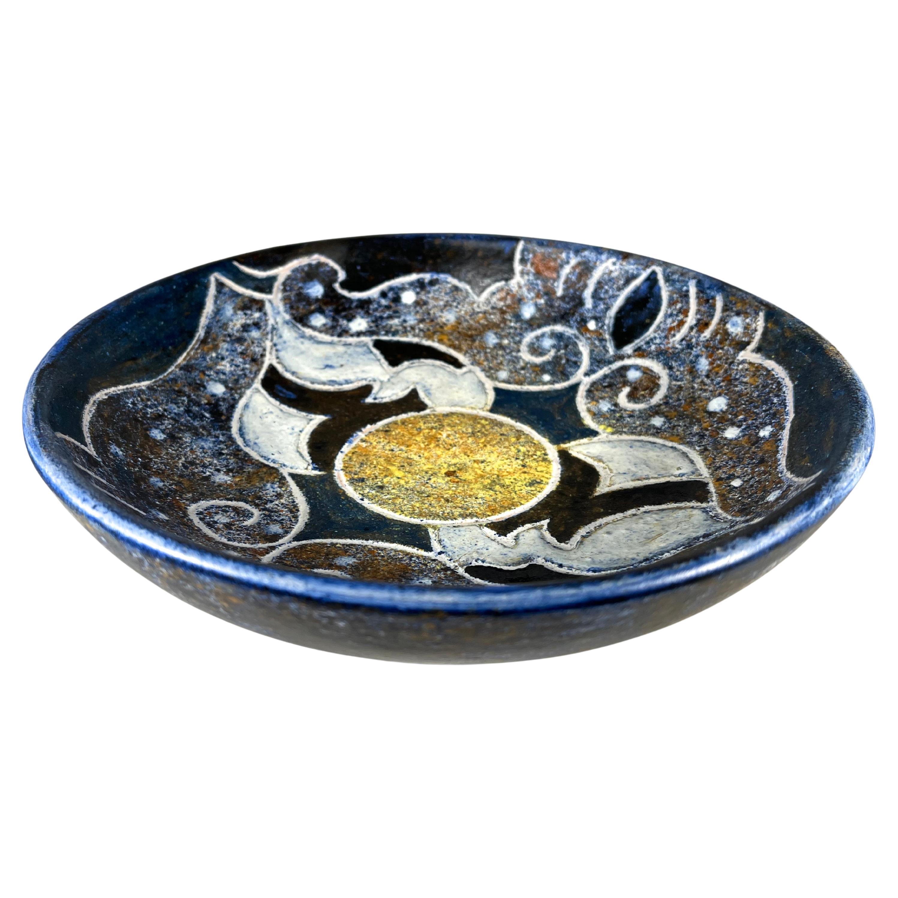Superb Bernard Buffat Ceramic Dish For La Grange Aux Potiers, France 1970's For Sale