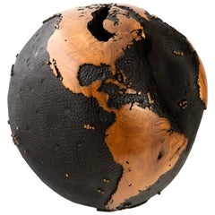Superb Black, Wooden Globe with Iron Layer, Black Paint, Hammered Finish, 30 cm