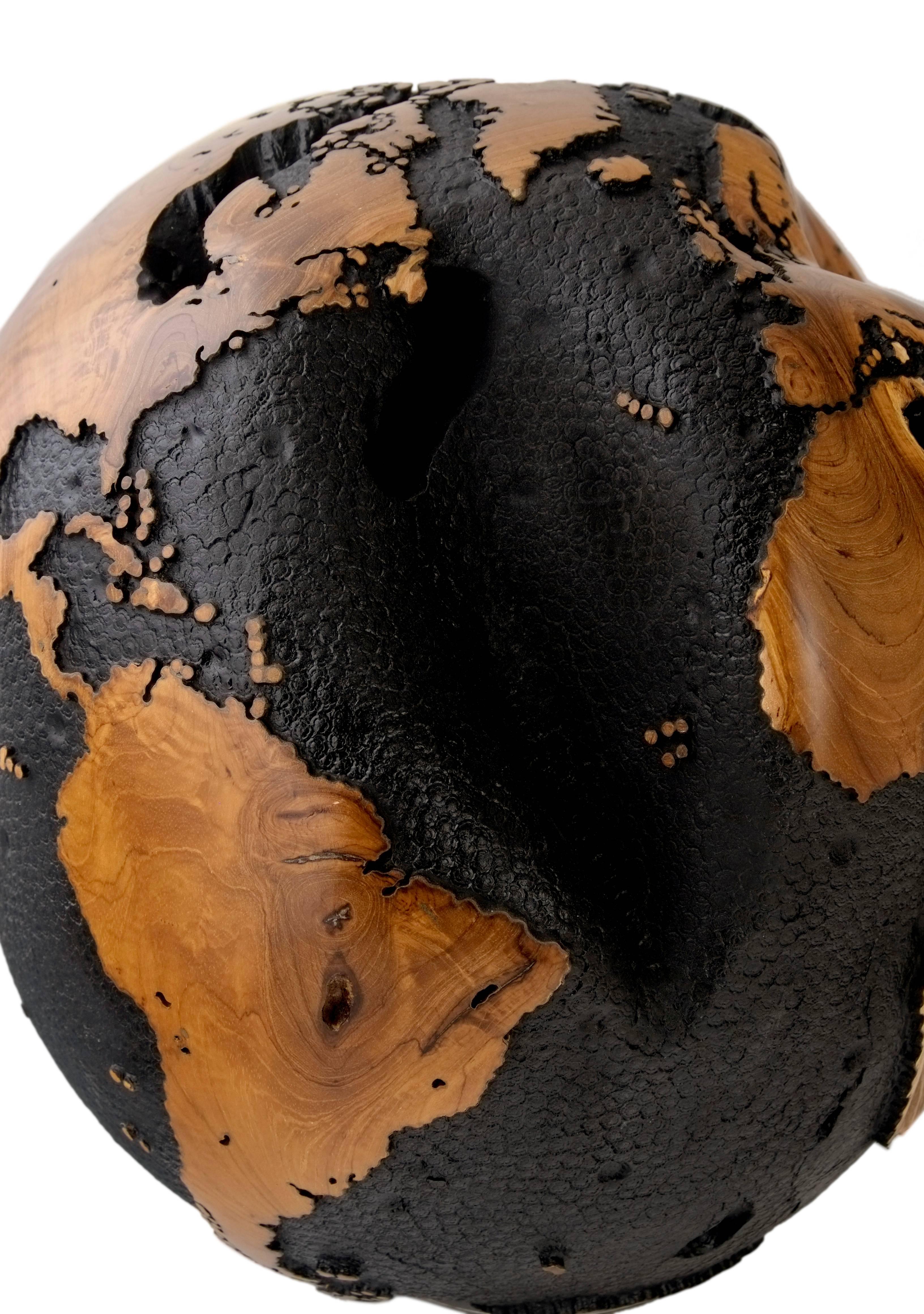 Contemporary Superb Black, Wooden Globe with Iron Layer, Black Paint, Hammered Finish, 30 cm