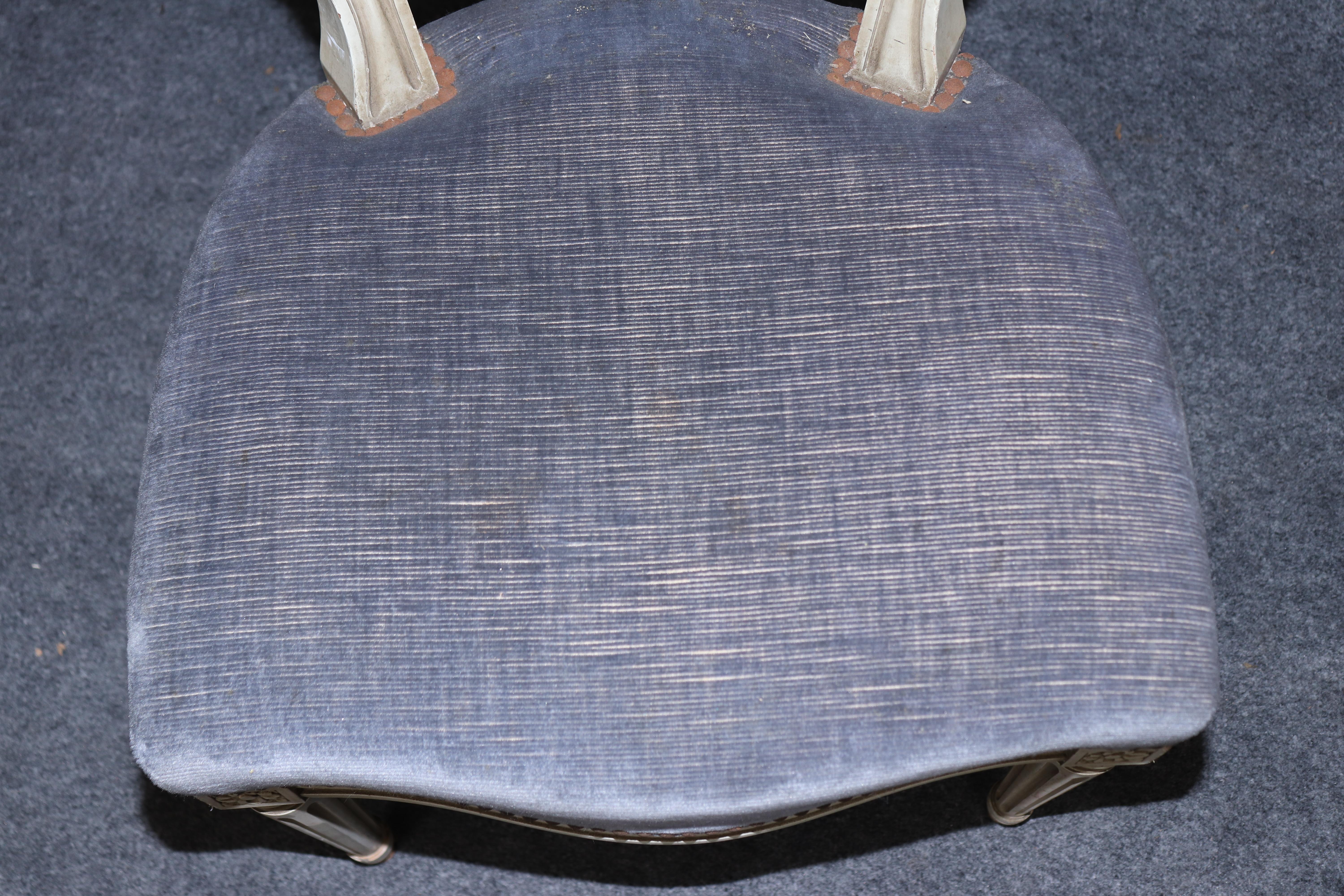 Superb Blue Velvet and Off-White Painted French Cameo Oval Back Dining Chairs For Sale 7