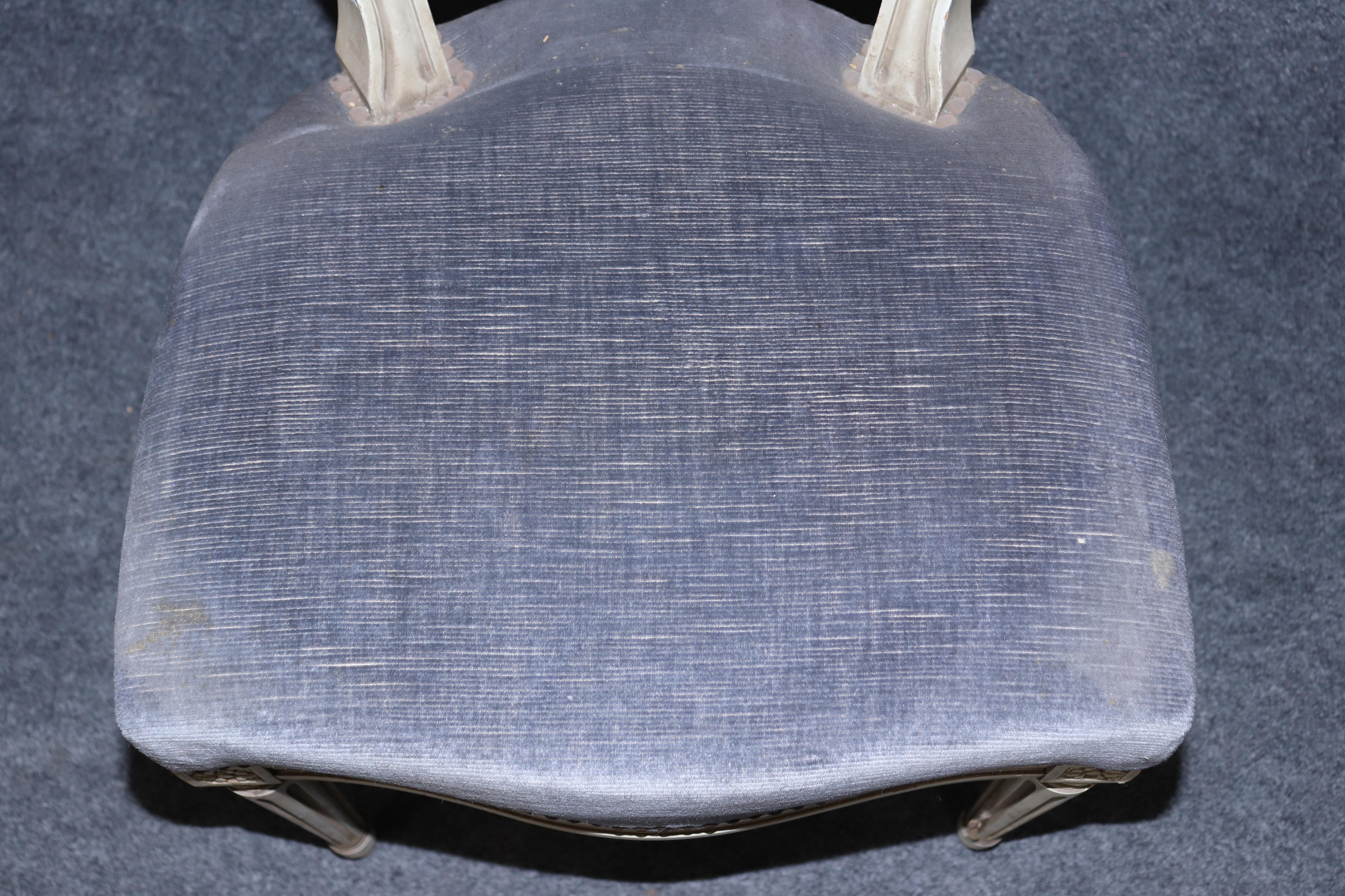 Superb Blue Velvet and Off-White Painted French Cameo Oval Back Dining Chairs For Sale 8
