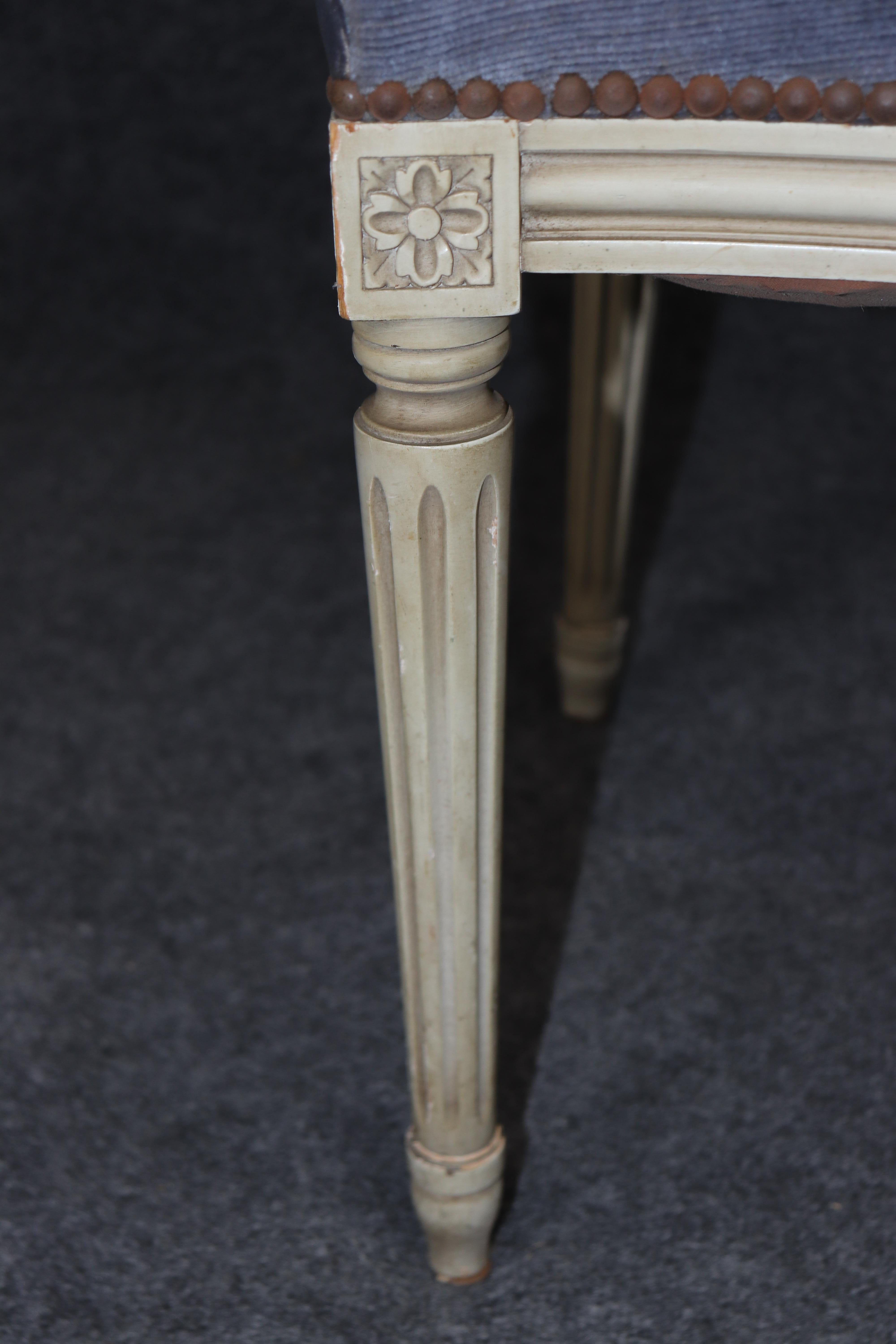 Superb Blue Velvet and Off-White Painted French Cameo Oval Back Dining Chairs For Sale 3