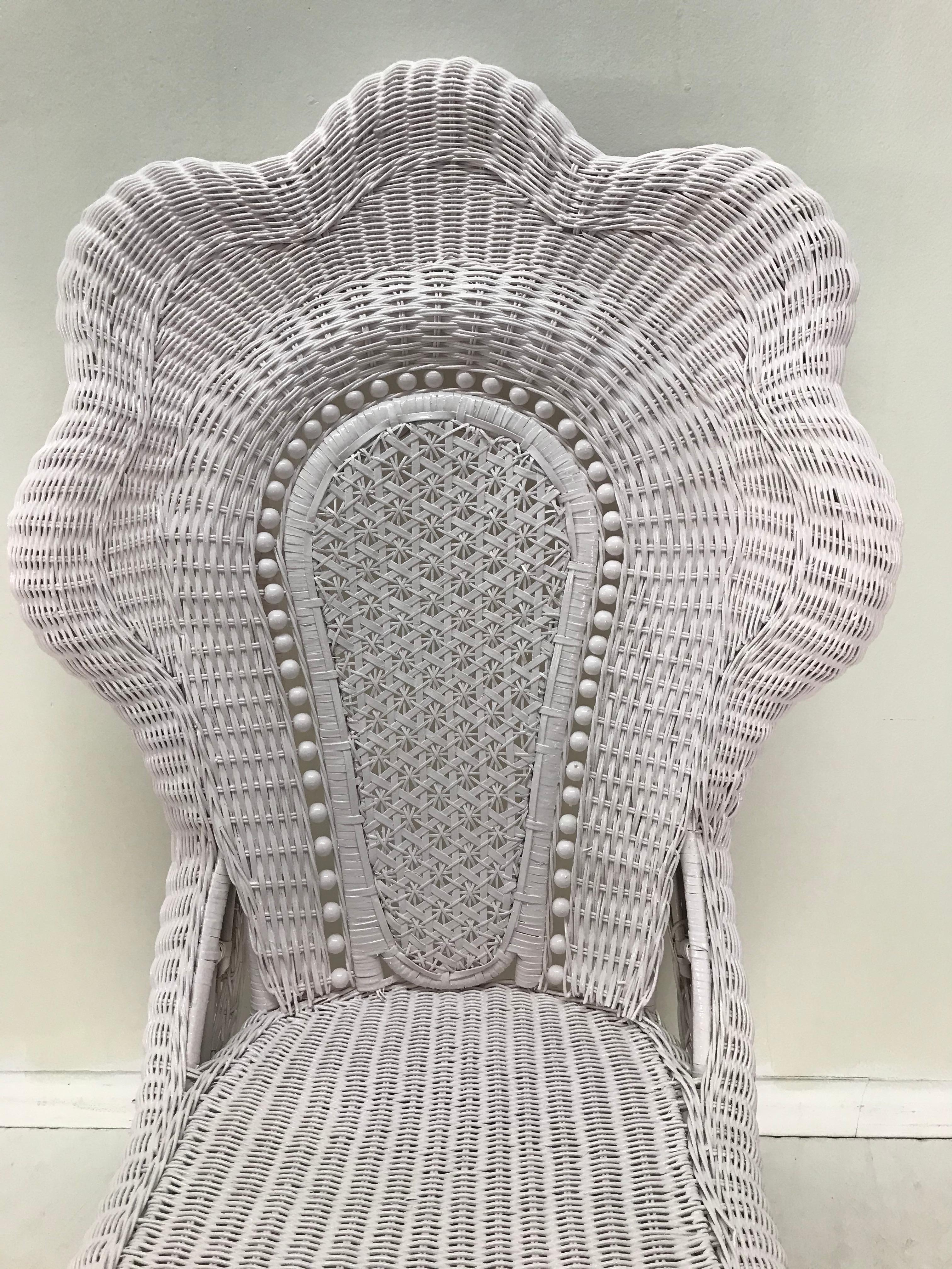 Superb blush pink scallop Victorian wicker chair.