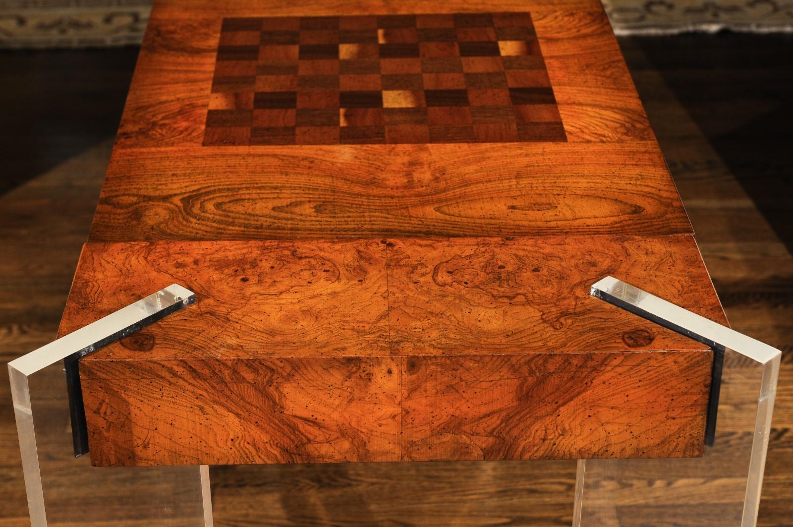 Superb Bookmatch Olivewood Console, Game Table and Writing Desk, circa 1975 For Sale 5