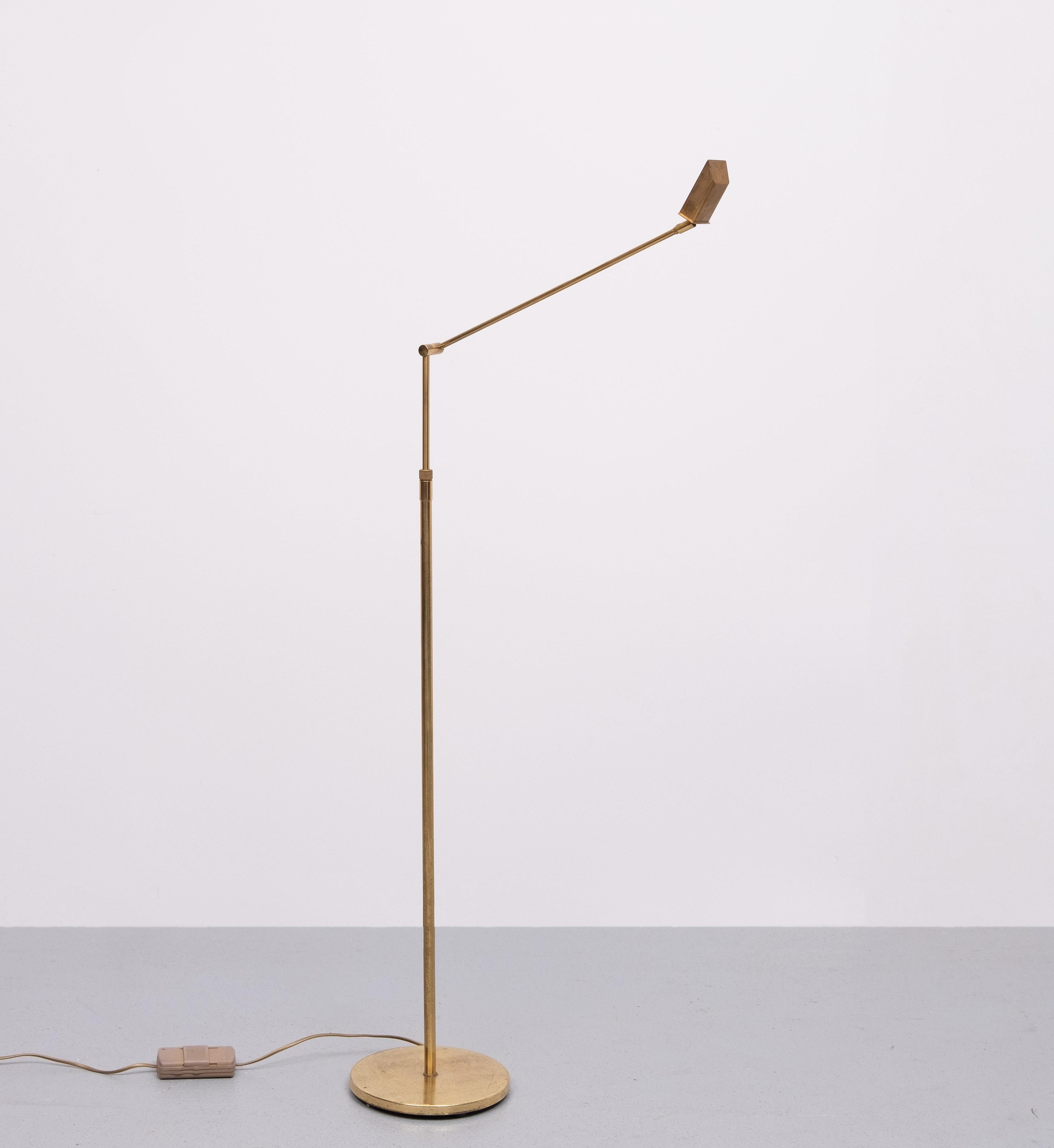 Dutch Superb Brass adjustable halogen floor lamp  1980s