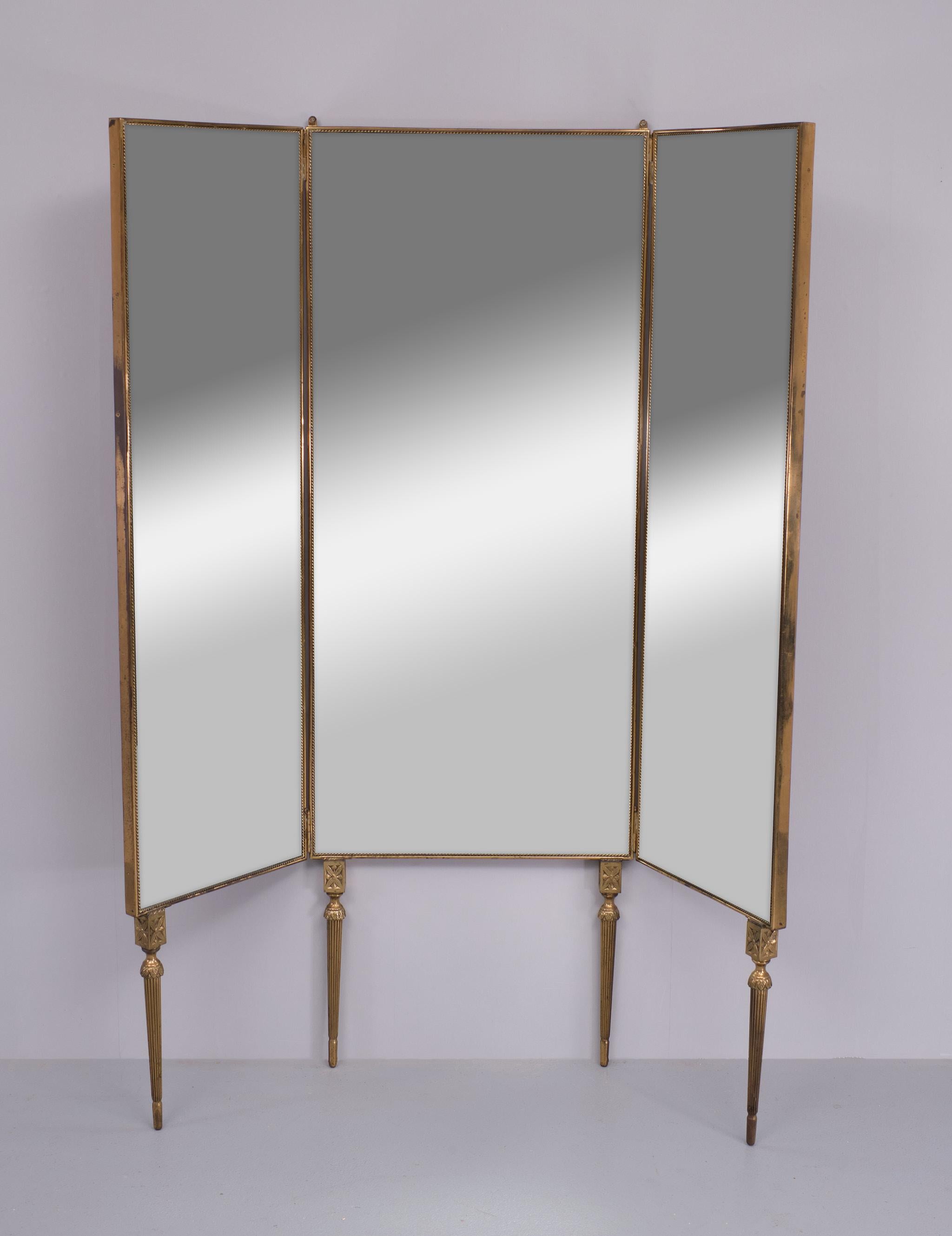 Superb Brass full length folding mirror  1950s France  For Sale 3