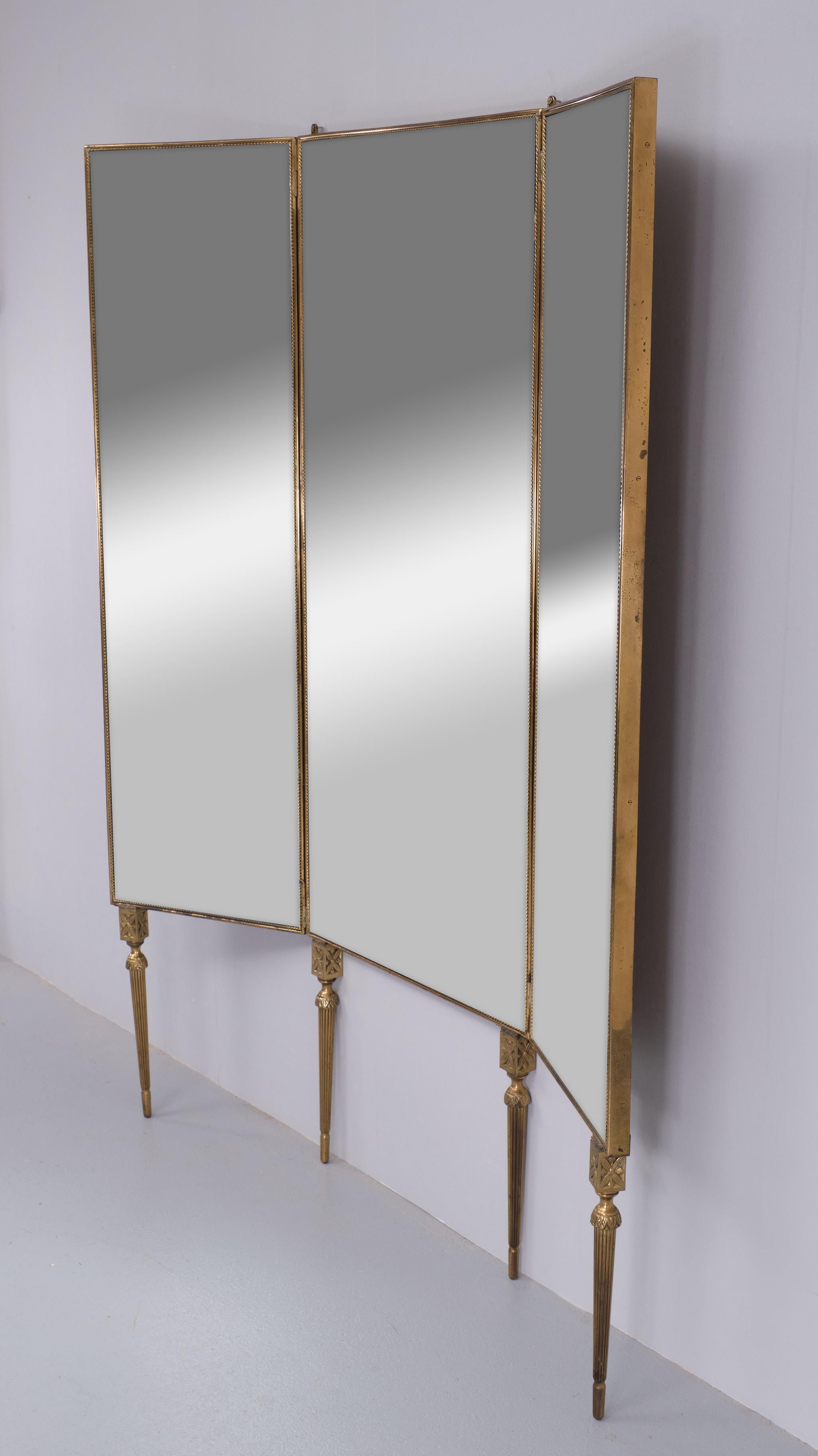 Hollywood Regency Superb Brass full length folding mirror  1950s France  For Sale