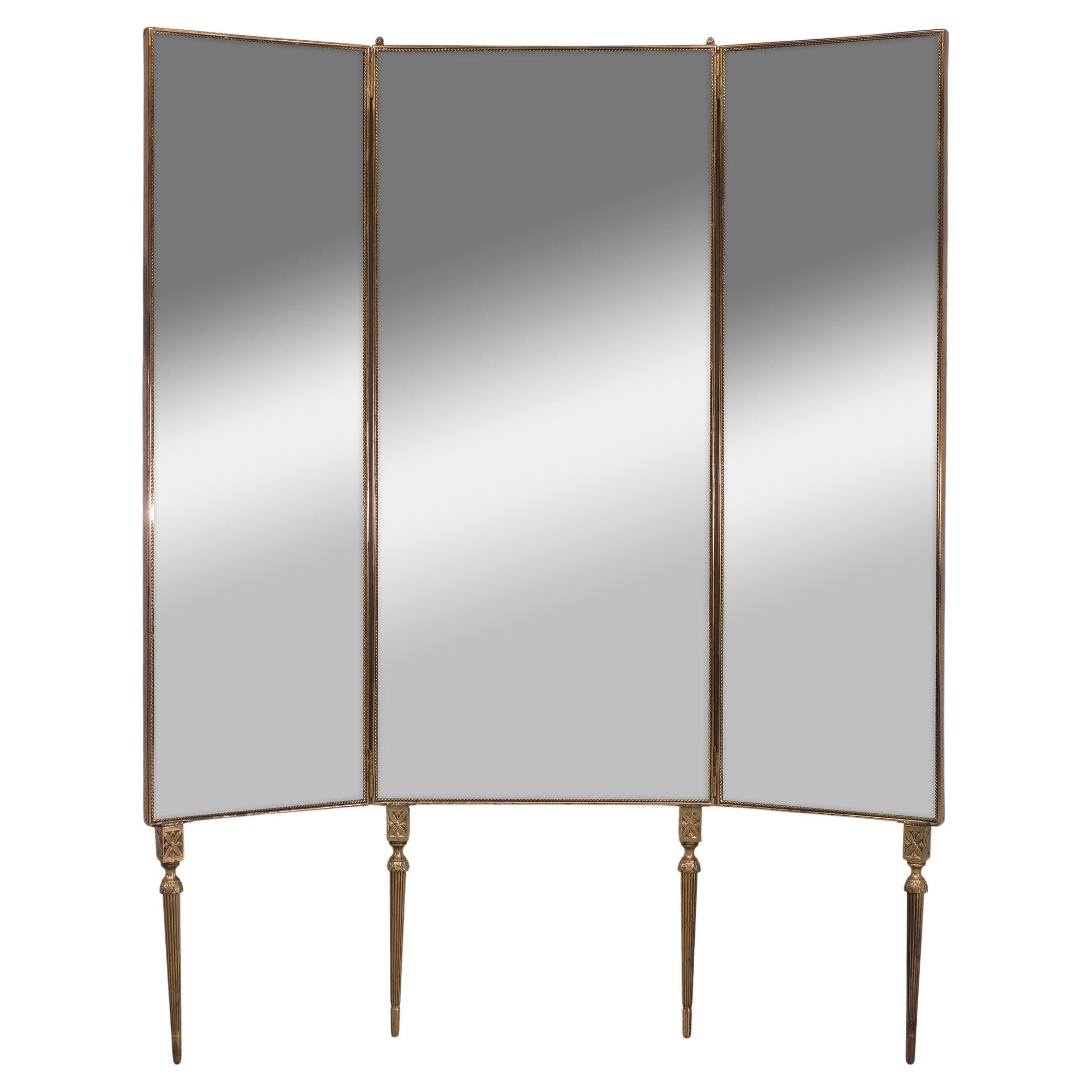 Superb Brass full length folding mirror  1950s France  For Sale