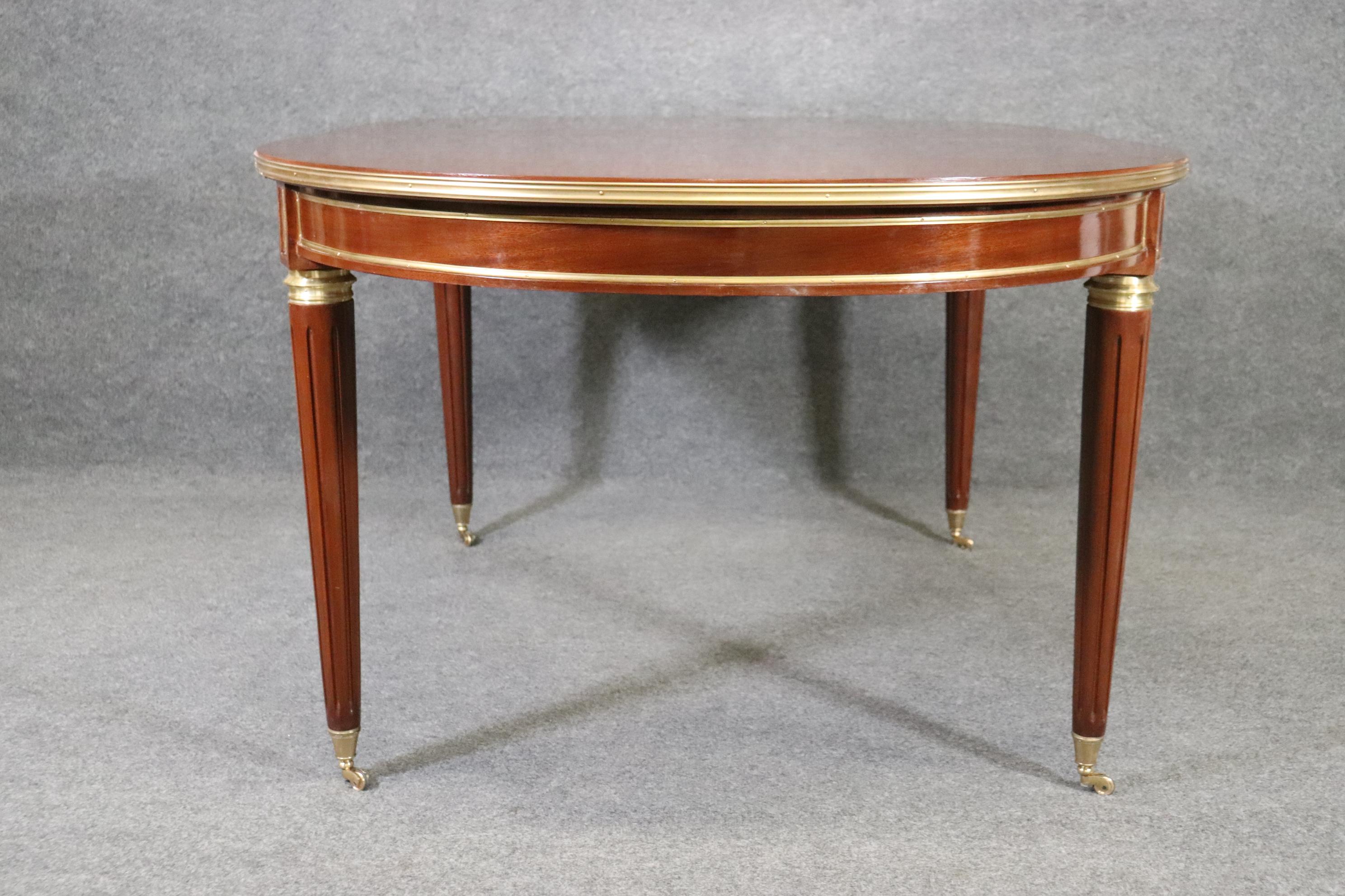 Directoire Superb Brass Trimmed Maison Jansen Style Mahogany Dining Table with 3 Leaves