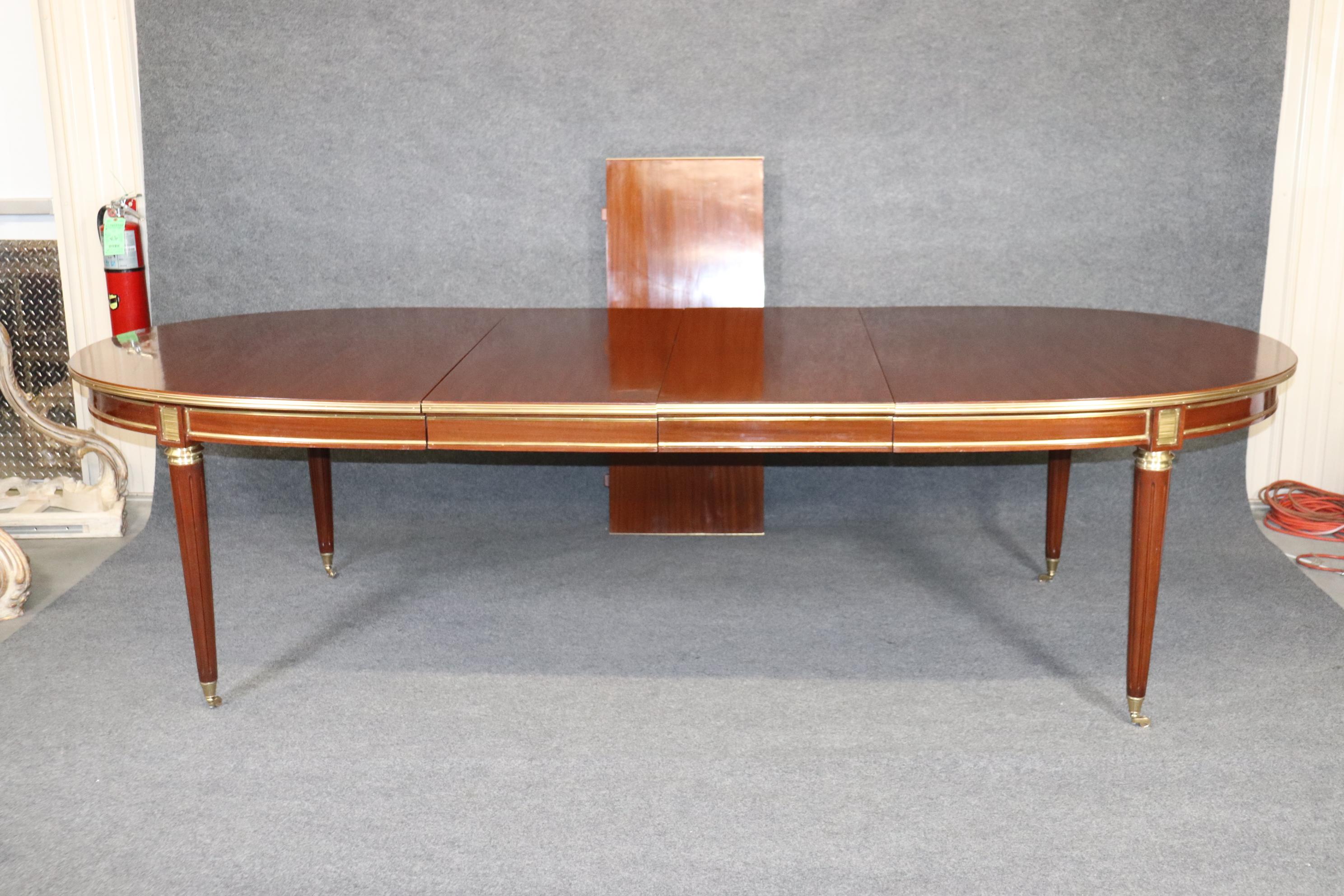Contemporary Superb Brass Trimmed Maison Jansen Style Mahogany Dining Table with 3 Leaves