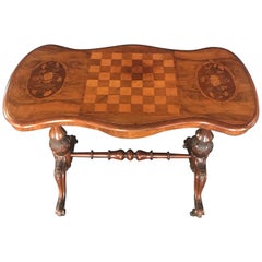  Superb British Walnut Game Table or Side Table with Inlaid Checkerboard