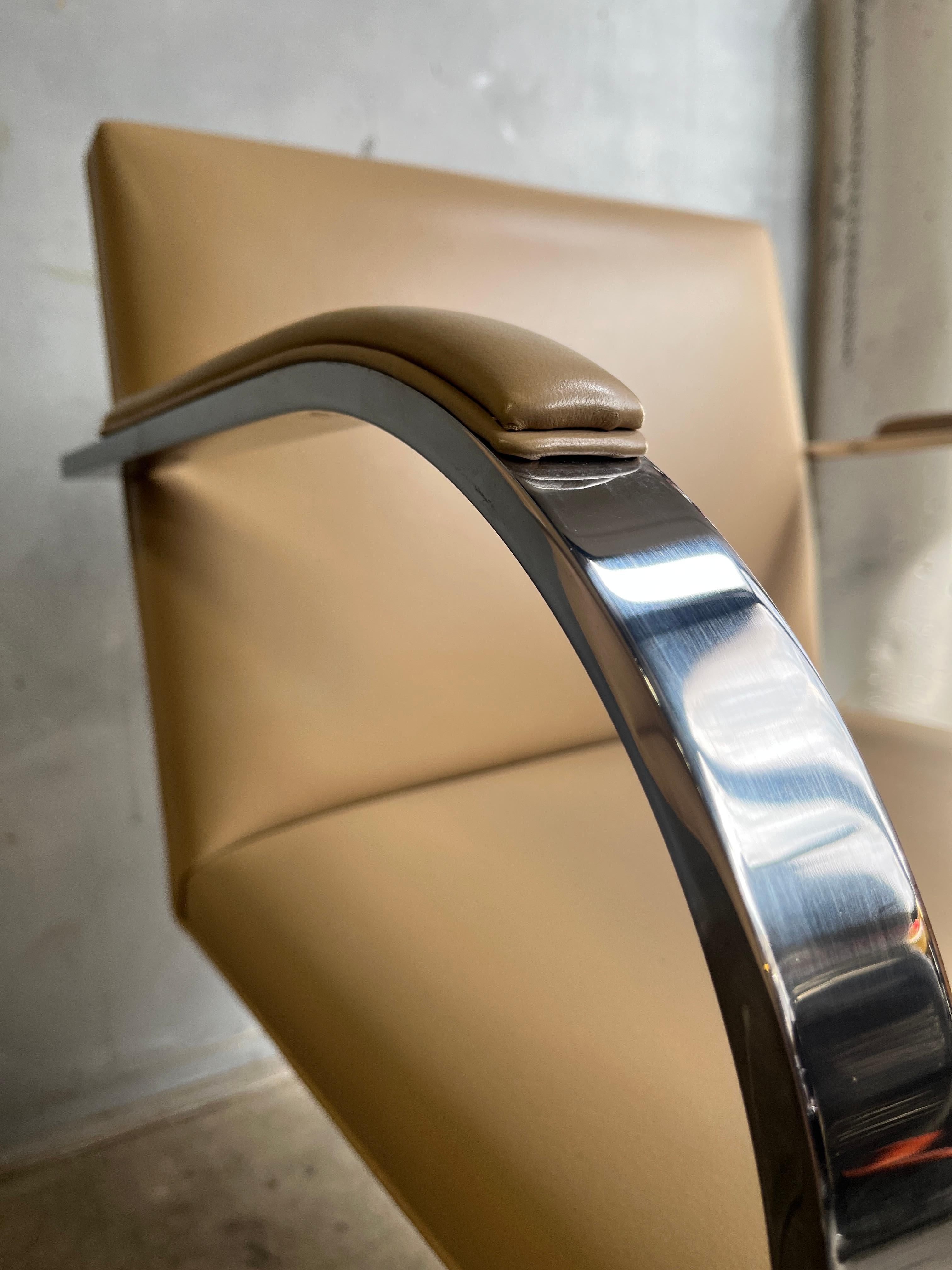 Leather Superb Brno Armchairs for Knoll in Stainless Steel Not Chrome For Sale