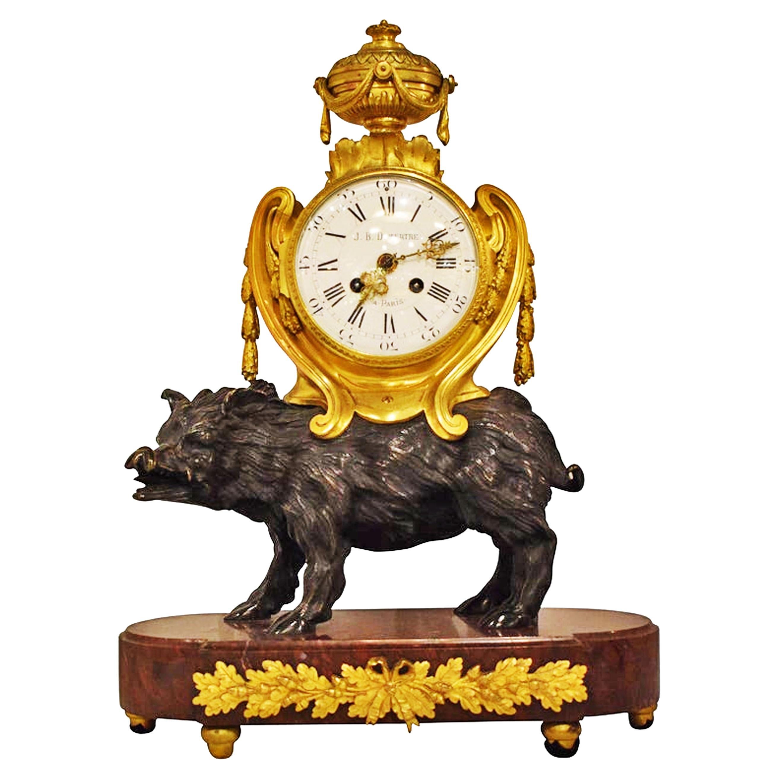 Superb Bronze and Marble Mantle Clock For Sale