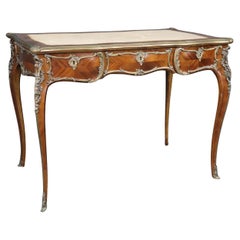 Superb Bronze Mounted French Louis XV Kingwood Leather Top Bureau Plat Desk
