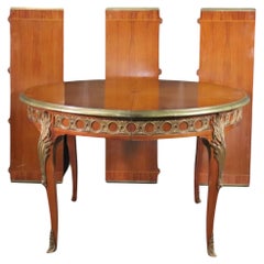 Superb Bronze Mounted French Louis XV Style Round Dining Table 3 Leaves