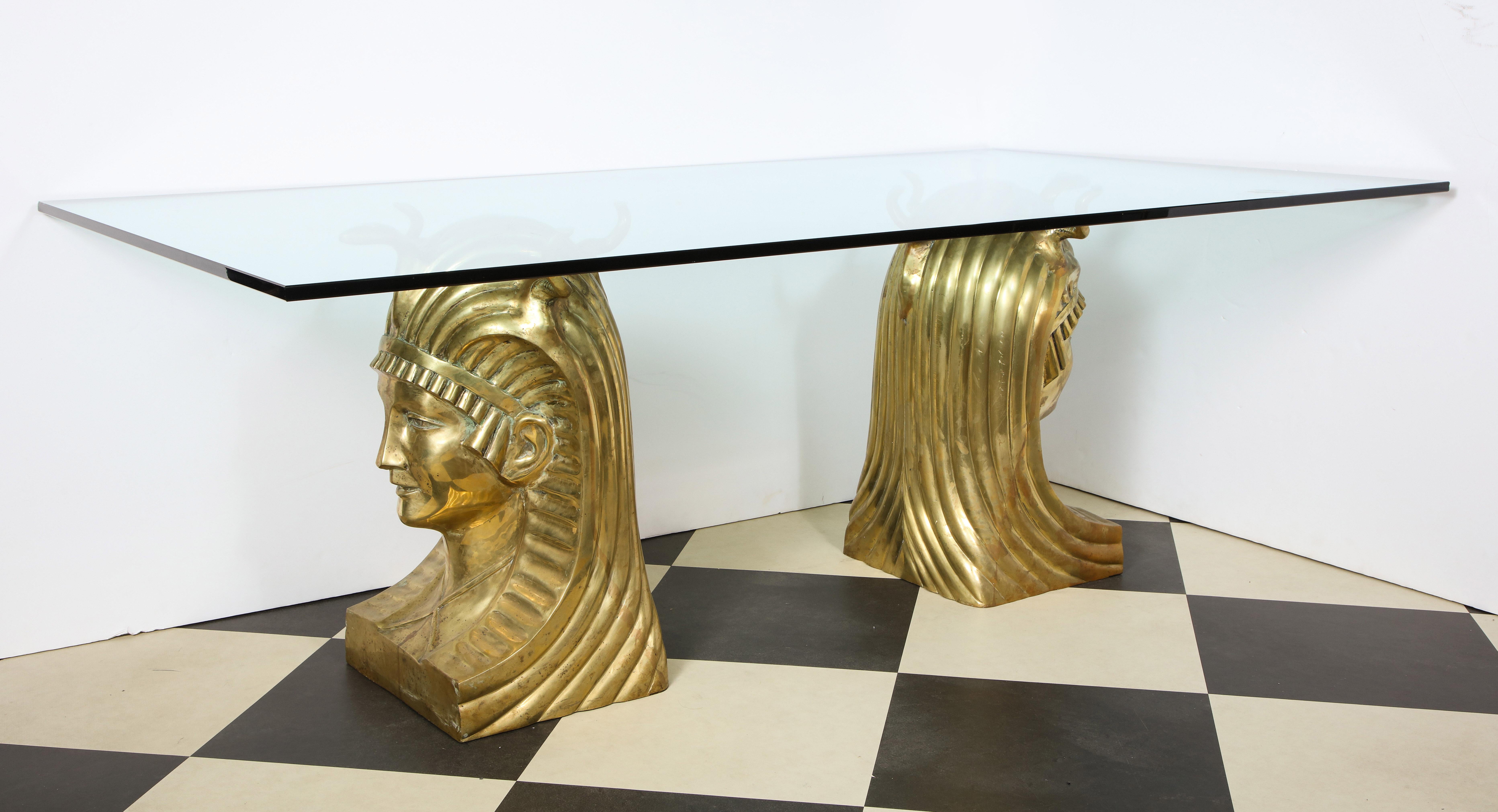 Cast Bronze Pharaoh Head Dining Table with glass top 4