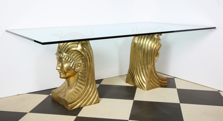 Cast Bronze Pharaoh Head Dining Table with glass top For Sale 6