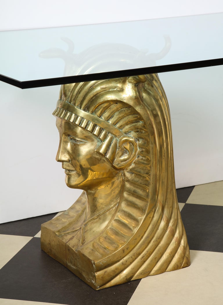 Cast Bronze Pharaoh Head Dining Table with glass top For Sale 7