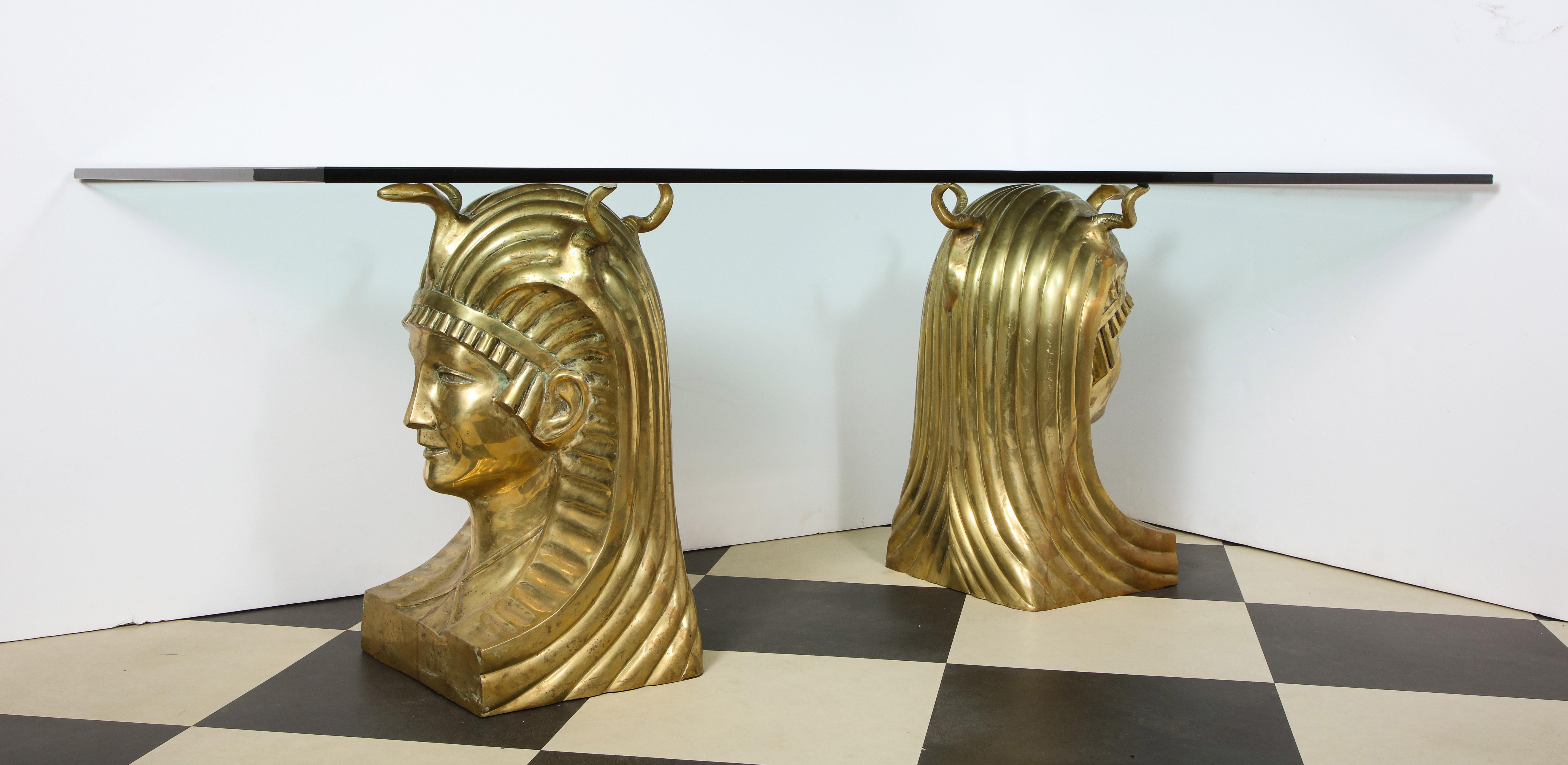 Cast Bronze Pharaoh Head Dining Table with glass top 6