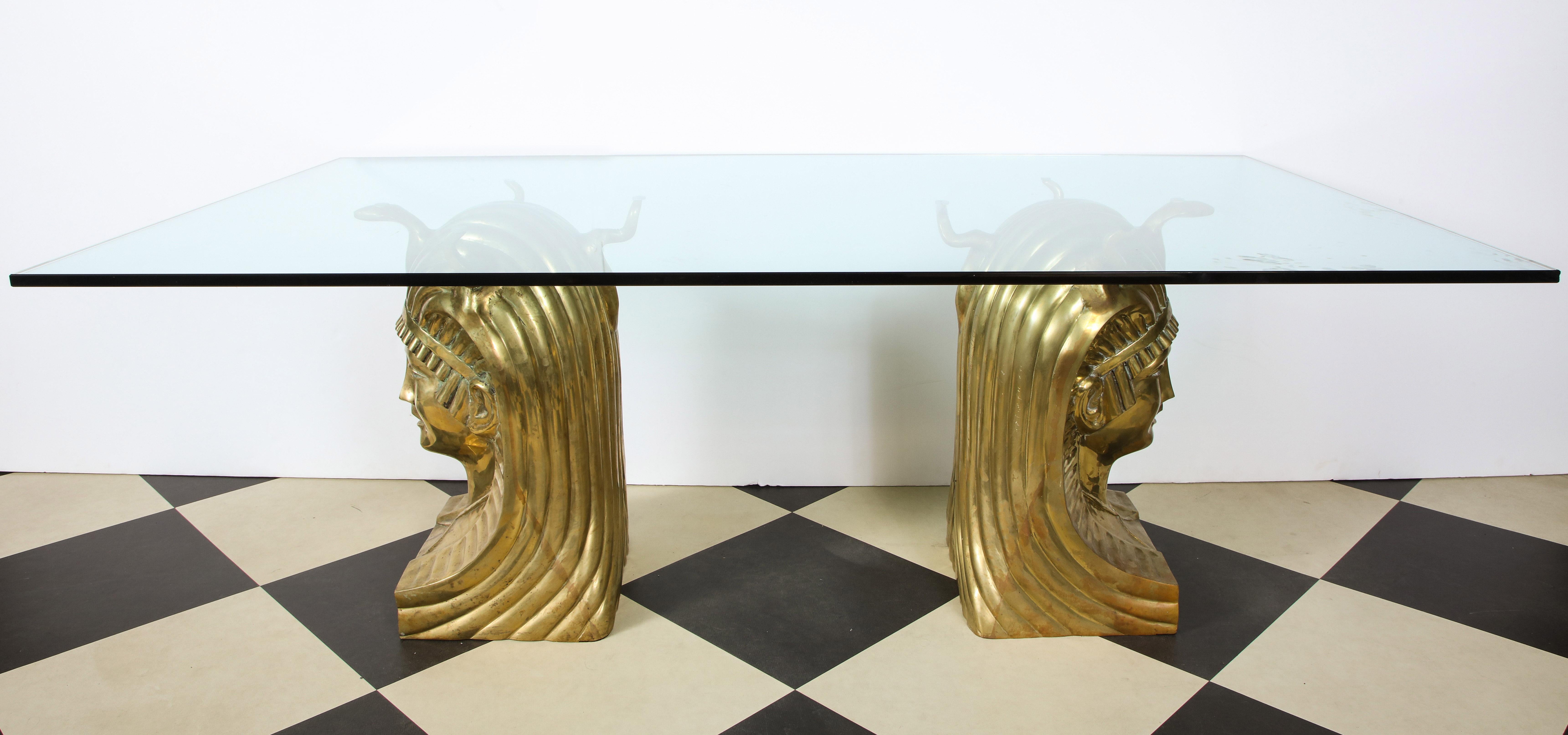 Cast Bronze Pharaoh Head Dining Table with glass top 7