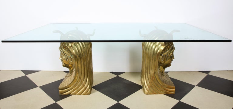 Cast Bronze Pharaoh Head Dining Table with glass top For Sale 9