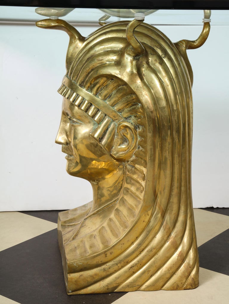 Cast Bronze Pharaoh Head Dining Table with glass top For Sale 10