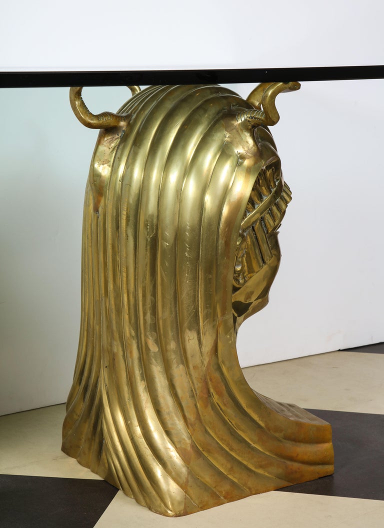 Cast Bronze Pharaoh Head Dining Table with glass top For Sale 11