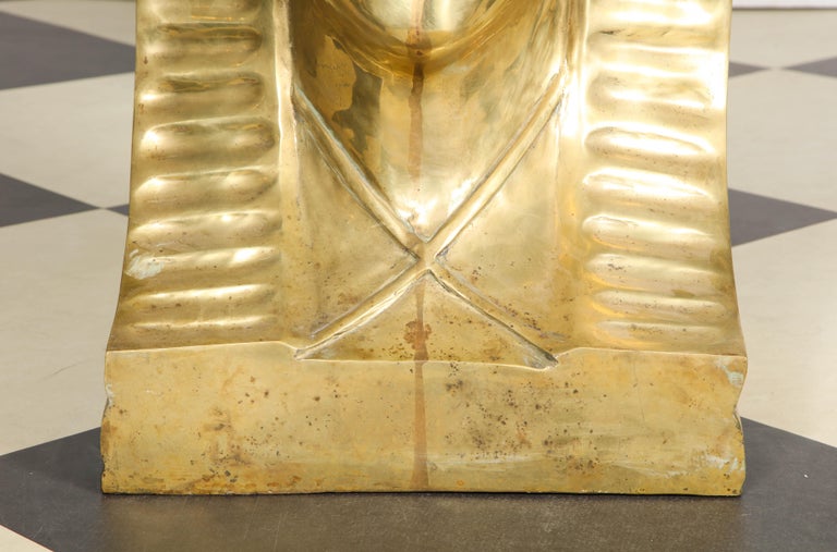 Cast Bronze Pharaoh Head Dining Table with glass top In Good Condition For Sale In New York, NY