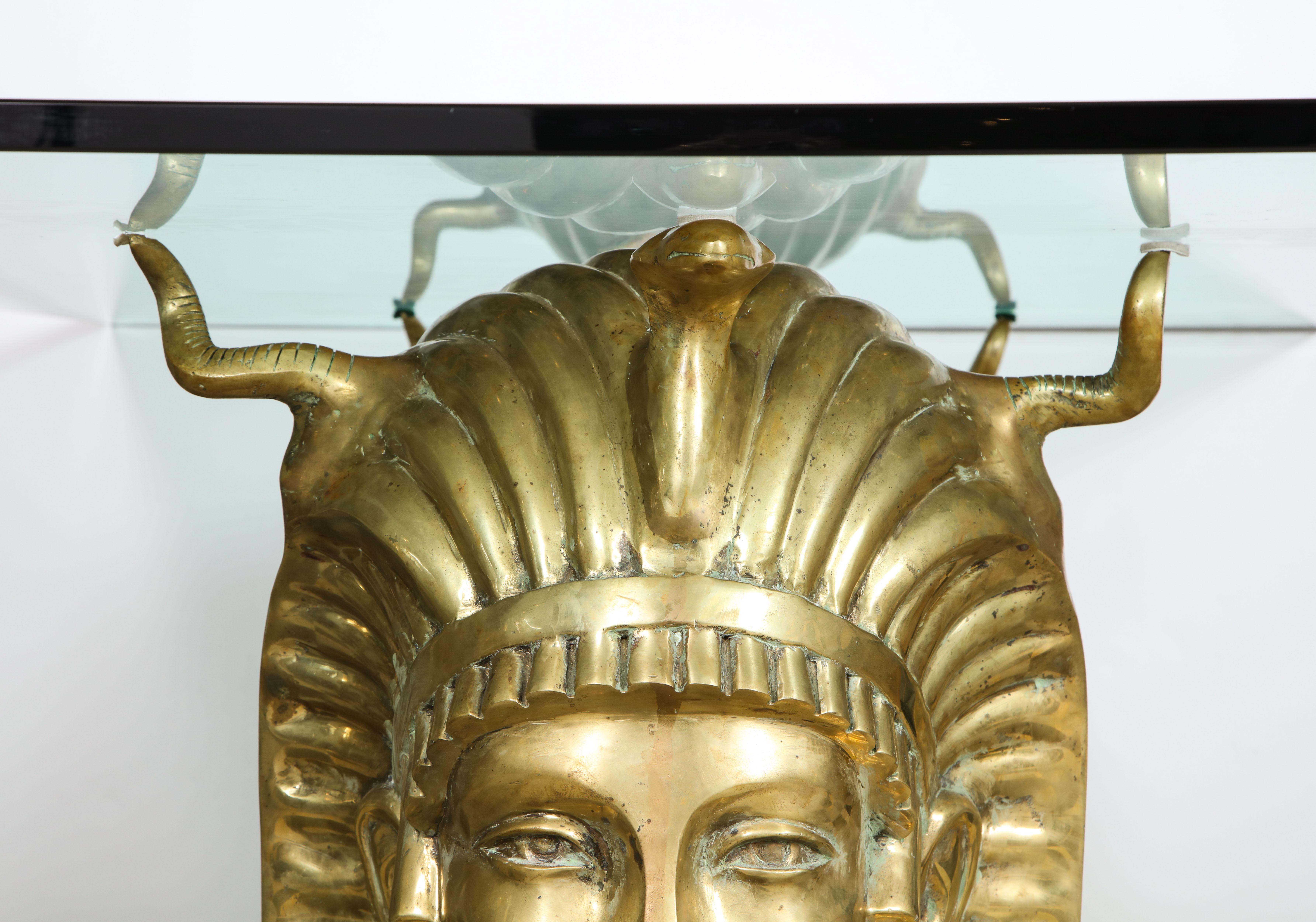American Cast Bronze Pharaoh Head Dining Table with glass top