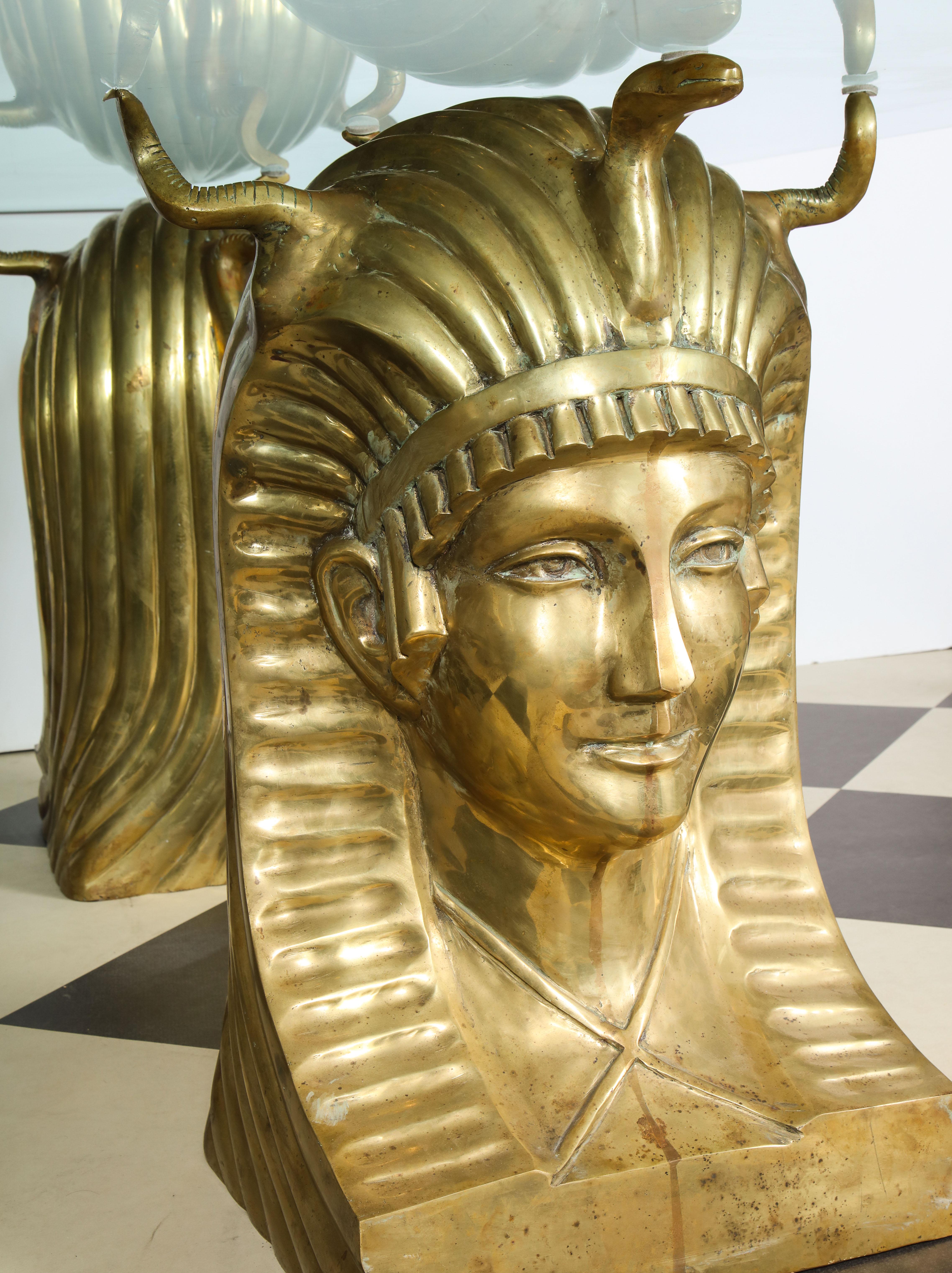 Late 20th Century Cast Bronze Pharaoh Head Dining Table with glass top
