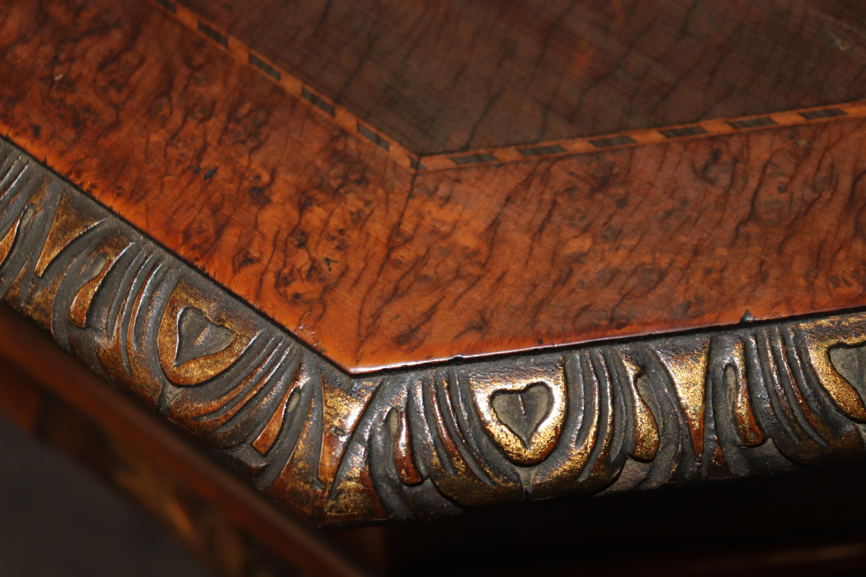 Superb Burled Walnut Carved English Barley Twist Leg Console Table For Sale 5