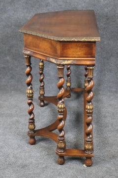 Superb Burled Walnut Carved English Barley Twist Leg Console Table