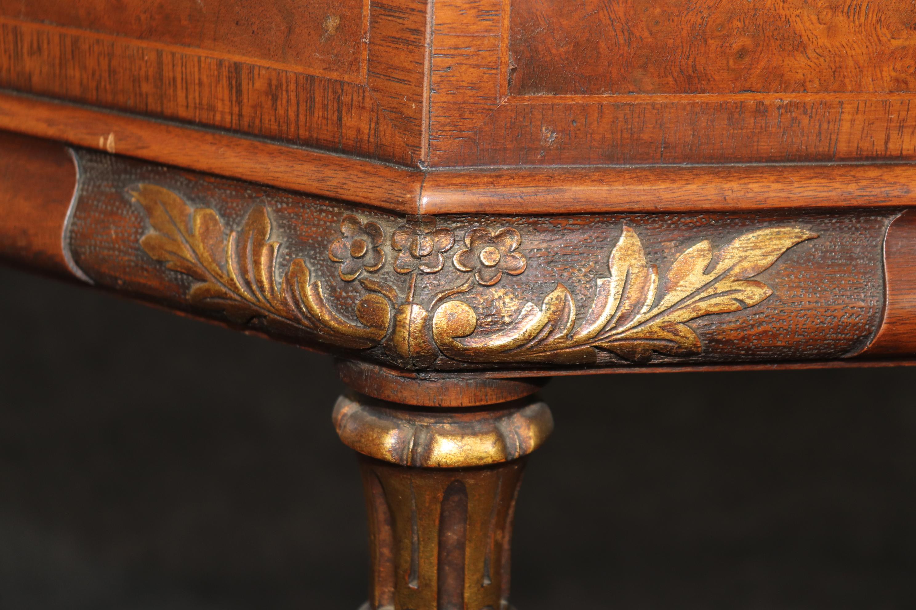 Superb Burled Walnut Carved English Barley Twist Leg Console Table For Sale 2