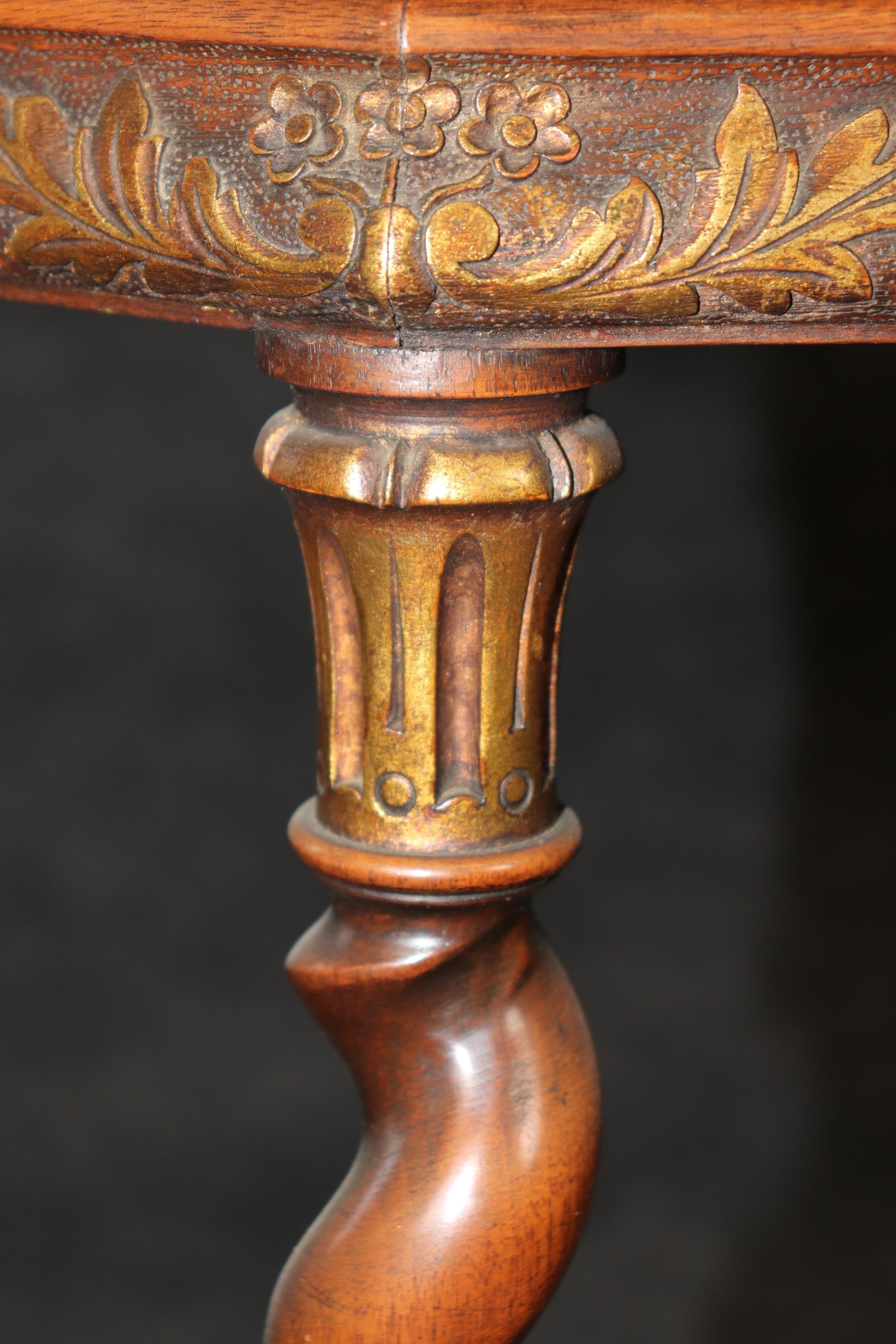Superb Burled Walnut Carved English Barley Twist Leg Console Table For Sale 3