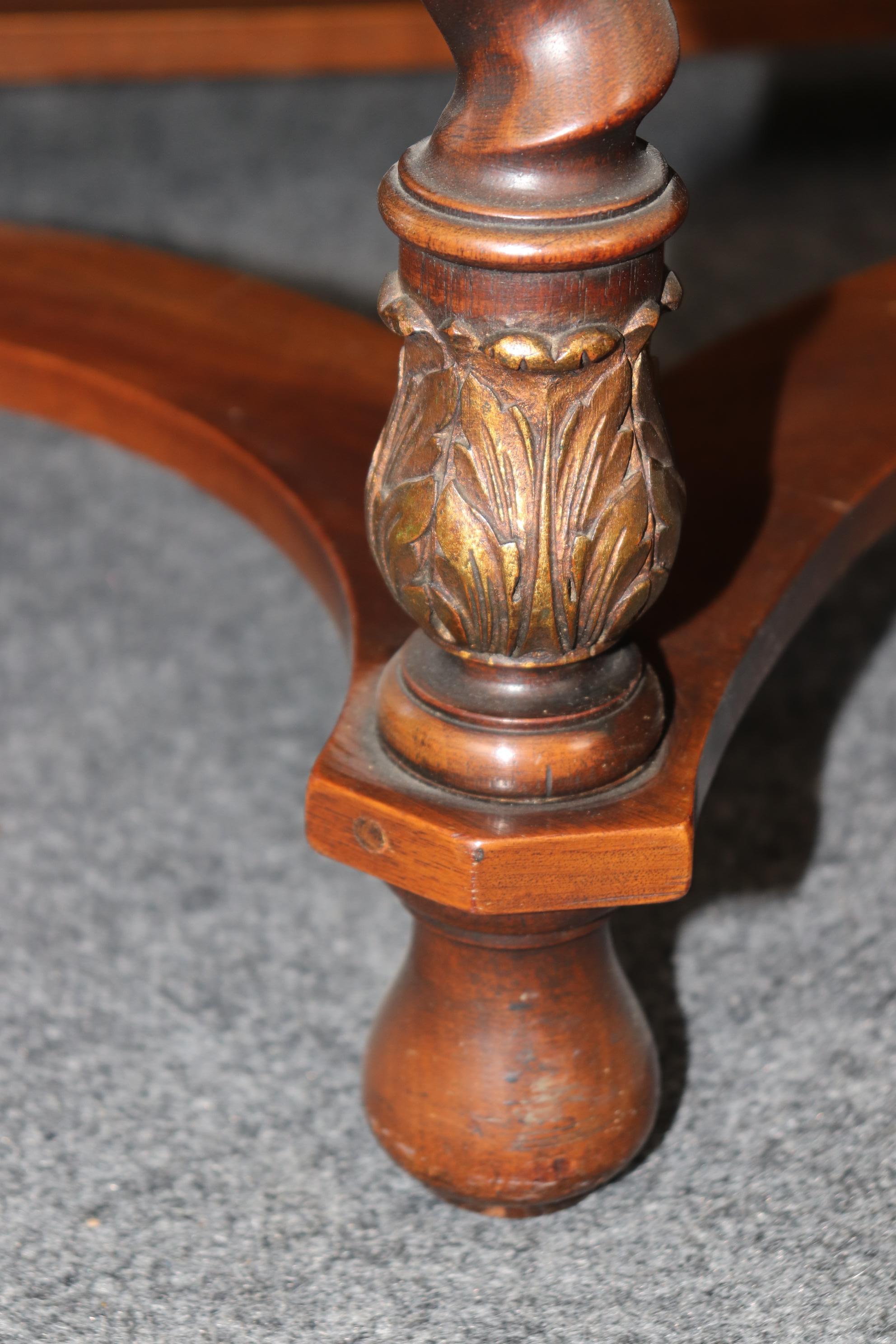 Superb Burled Walnut Carved English Barley Twist Leg Console Table For Sale 4