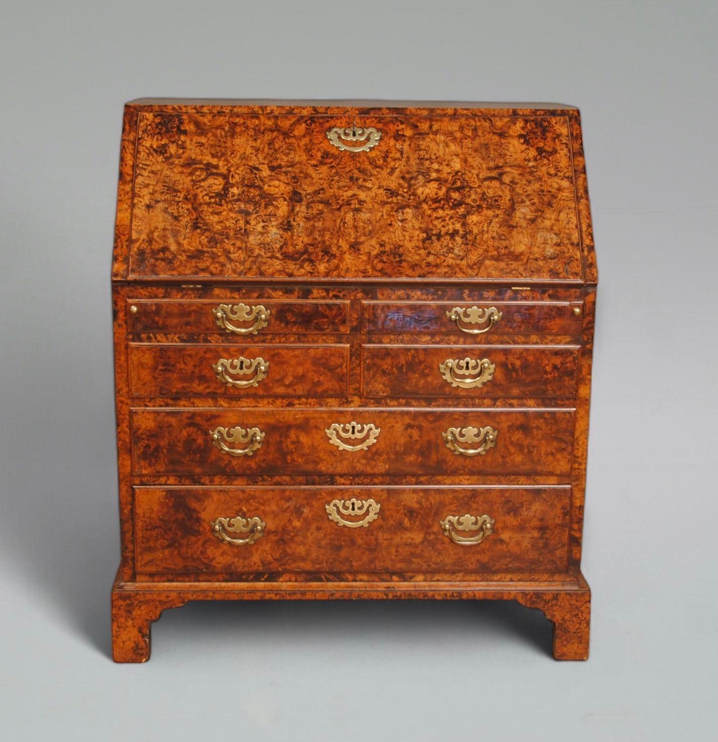 A fine and rare burr veneer bureau with the most wonderful colour and patina.
Circa 1730.