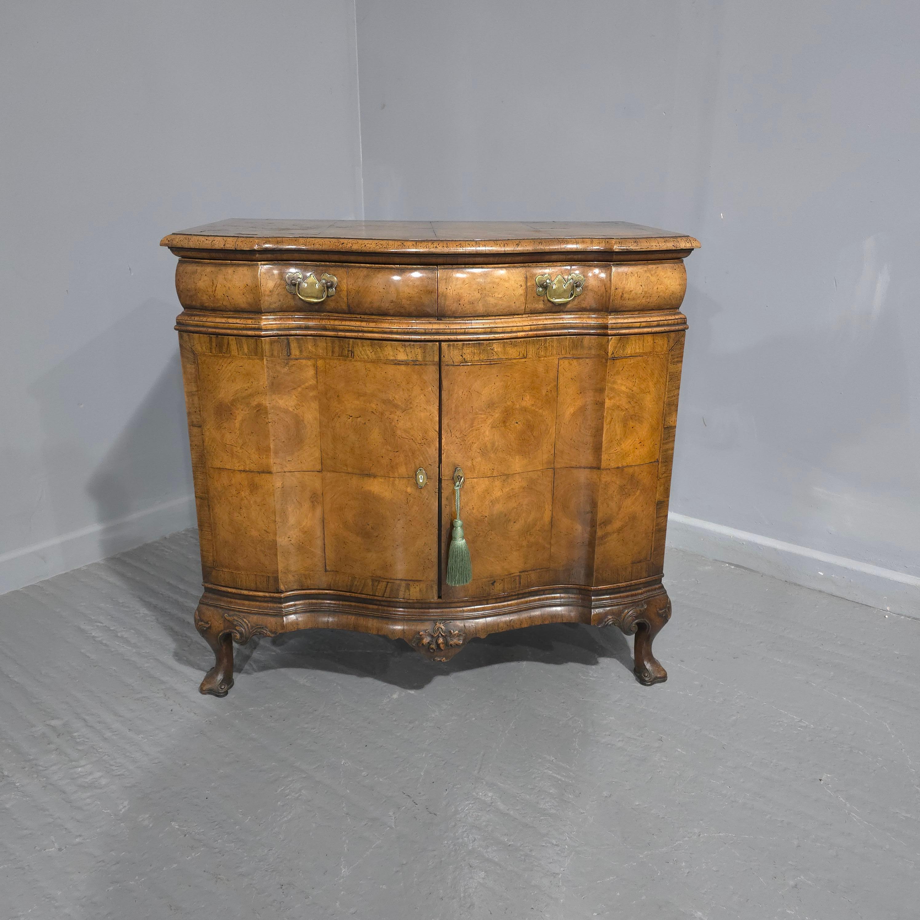 Queen Anne Superb Burr Walnut Commode Side Cabinet For Sale