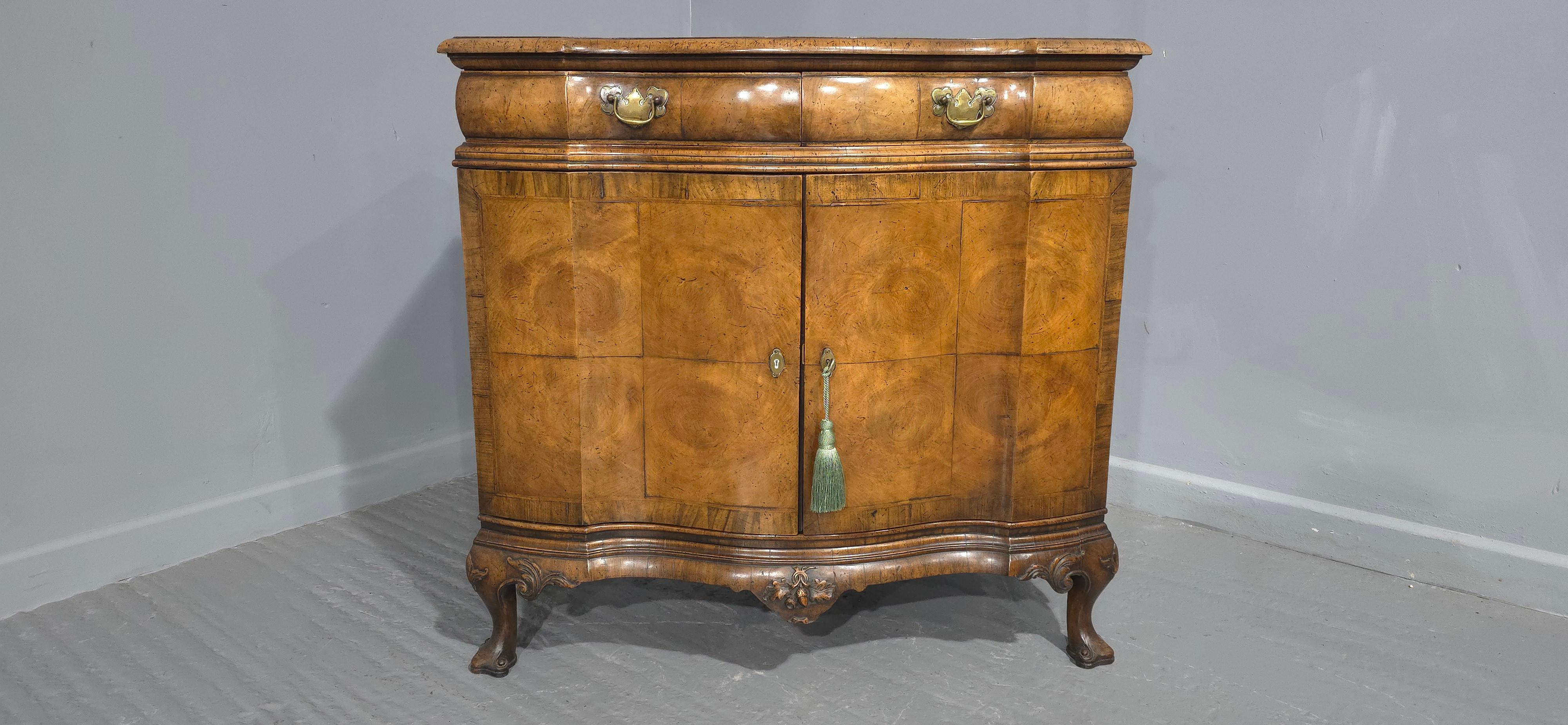 English Superb Burr Walnut Commode Side Cabinet For Sale