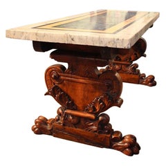 Superb 19th Century Italian Centre Table in Walnut with Marble Top