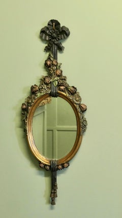 Superb Carved and Painted French Oval Mirror A superb piece hand carved