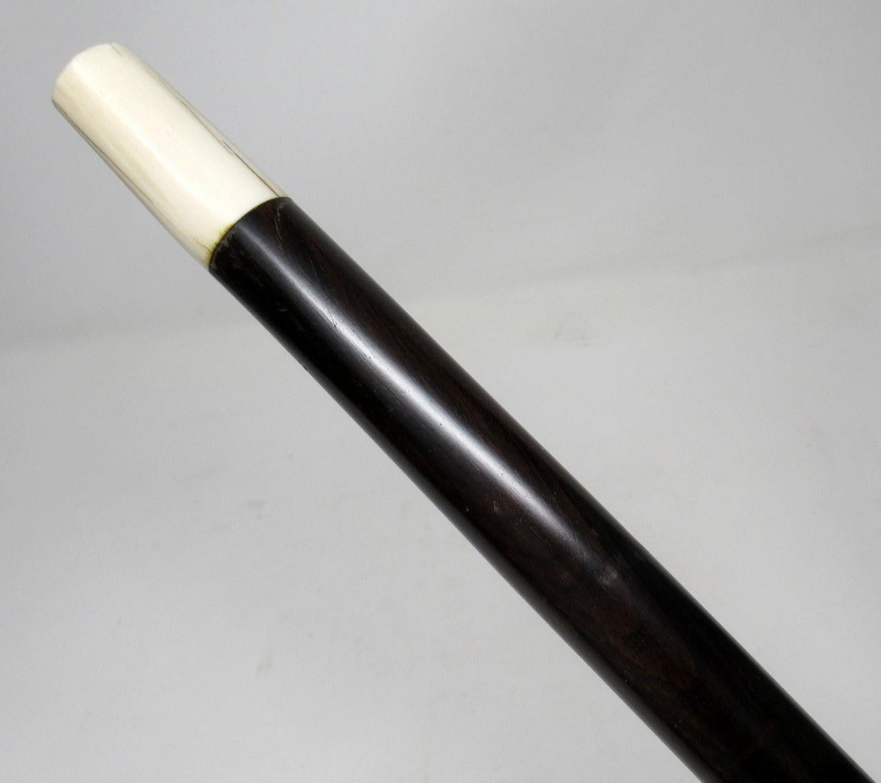 Superb Carved Bone and Rosewood L-Shaped Walking Stick Cane, 19th Century 3