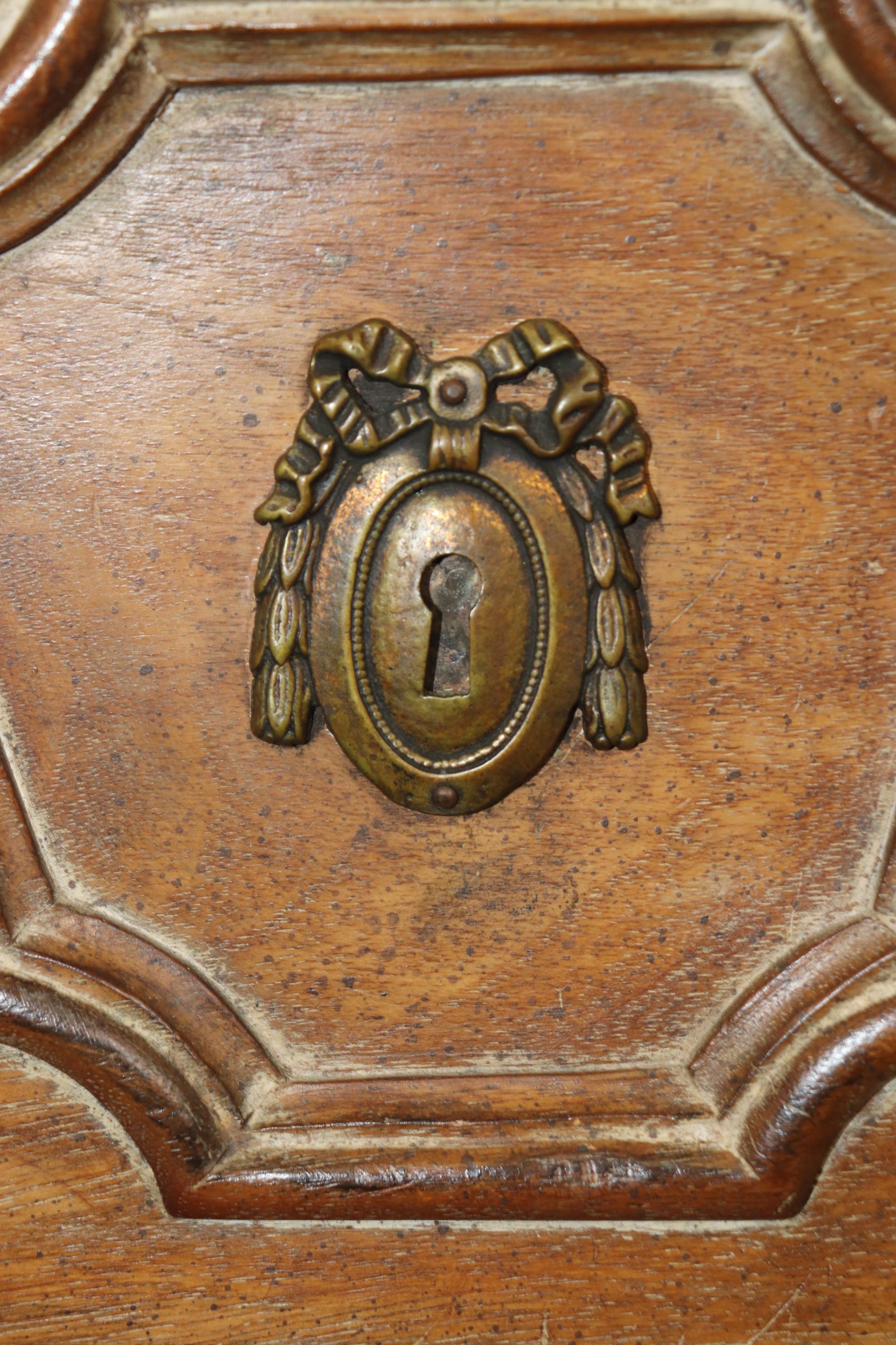 Superb Carved French Auffray Style Louis XVI Limed Walnut Armoire with Wreath 5