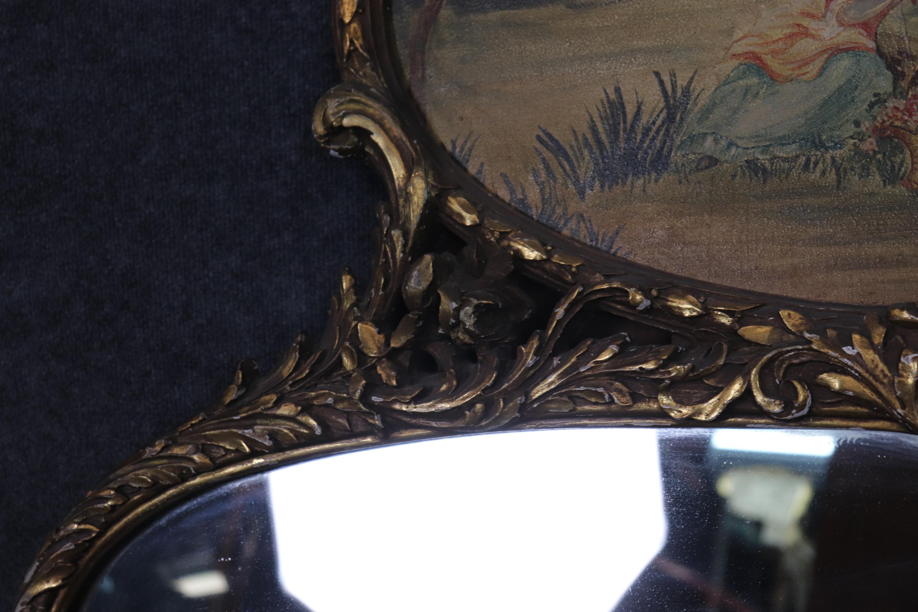 Superb Carved French Louis XV Giltwood Oil on Board Courtship Painted Scene For Sale 5
