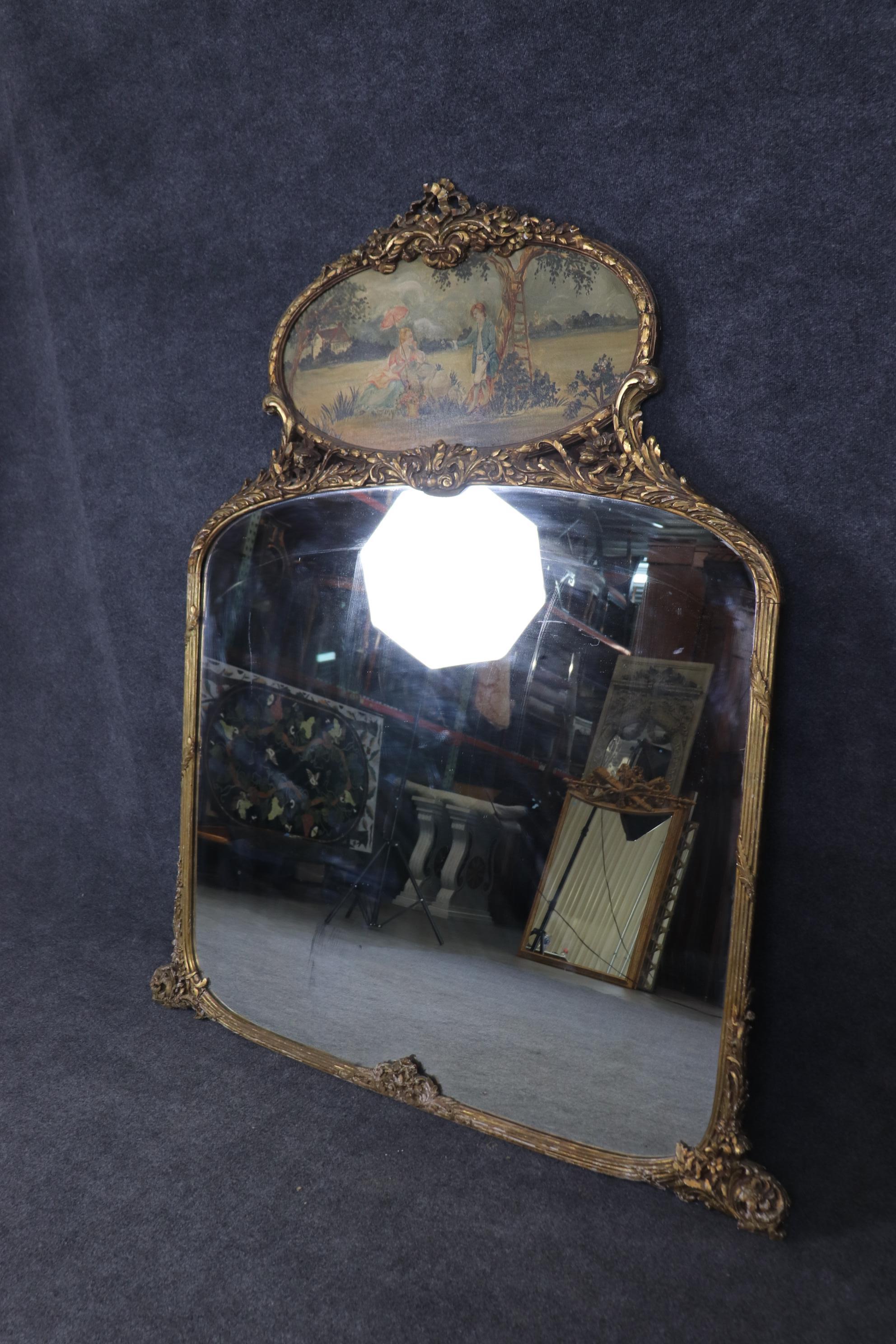 Superb Carved French Louis XV Giltwood Oil on Board Courtship Painted Scene For Sale 11