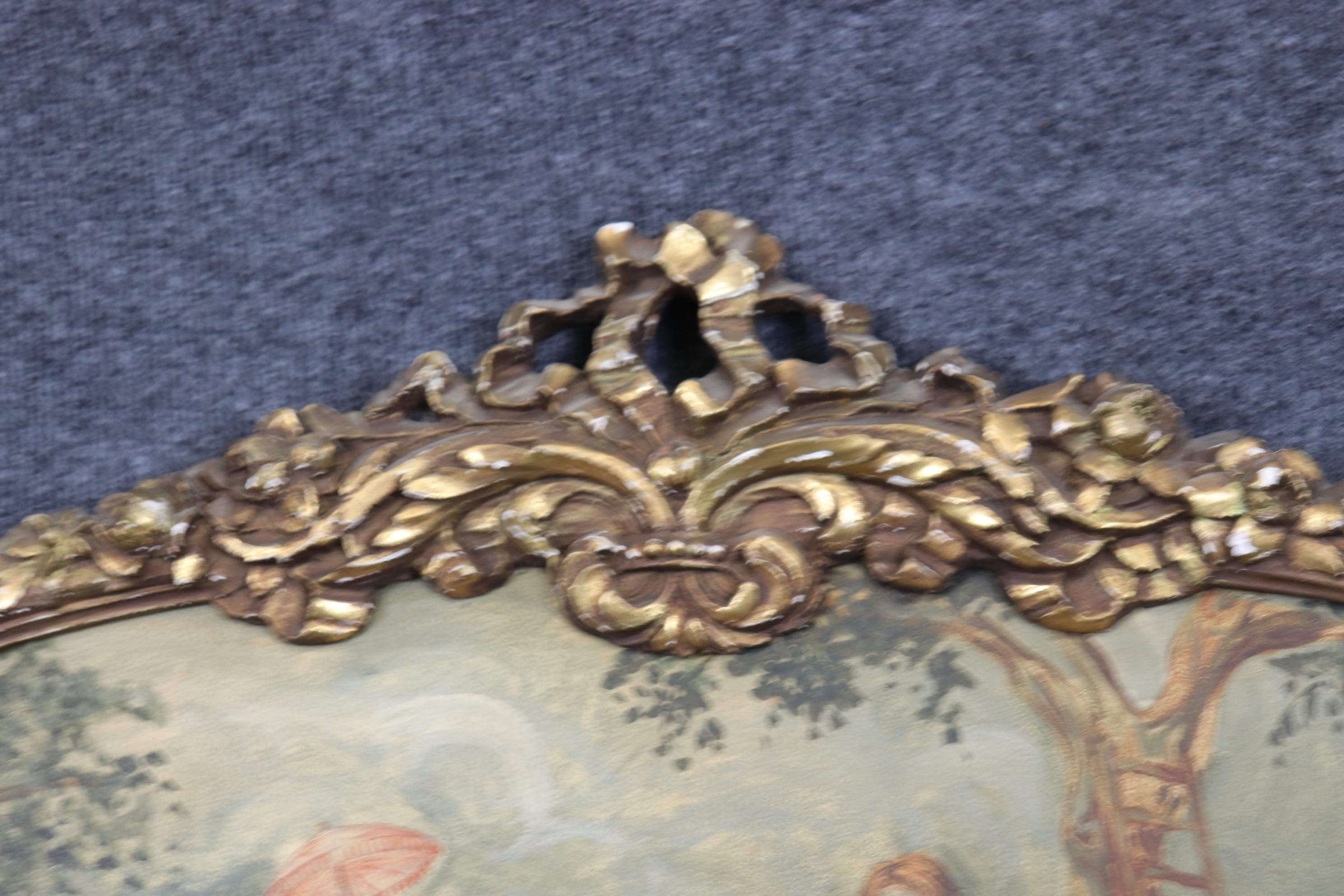 Superb Carved French Louis XV Giltwood Oil on Board Courtship Painted Scene In Good Condition For Sale In Swedesboro, NJ