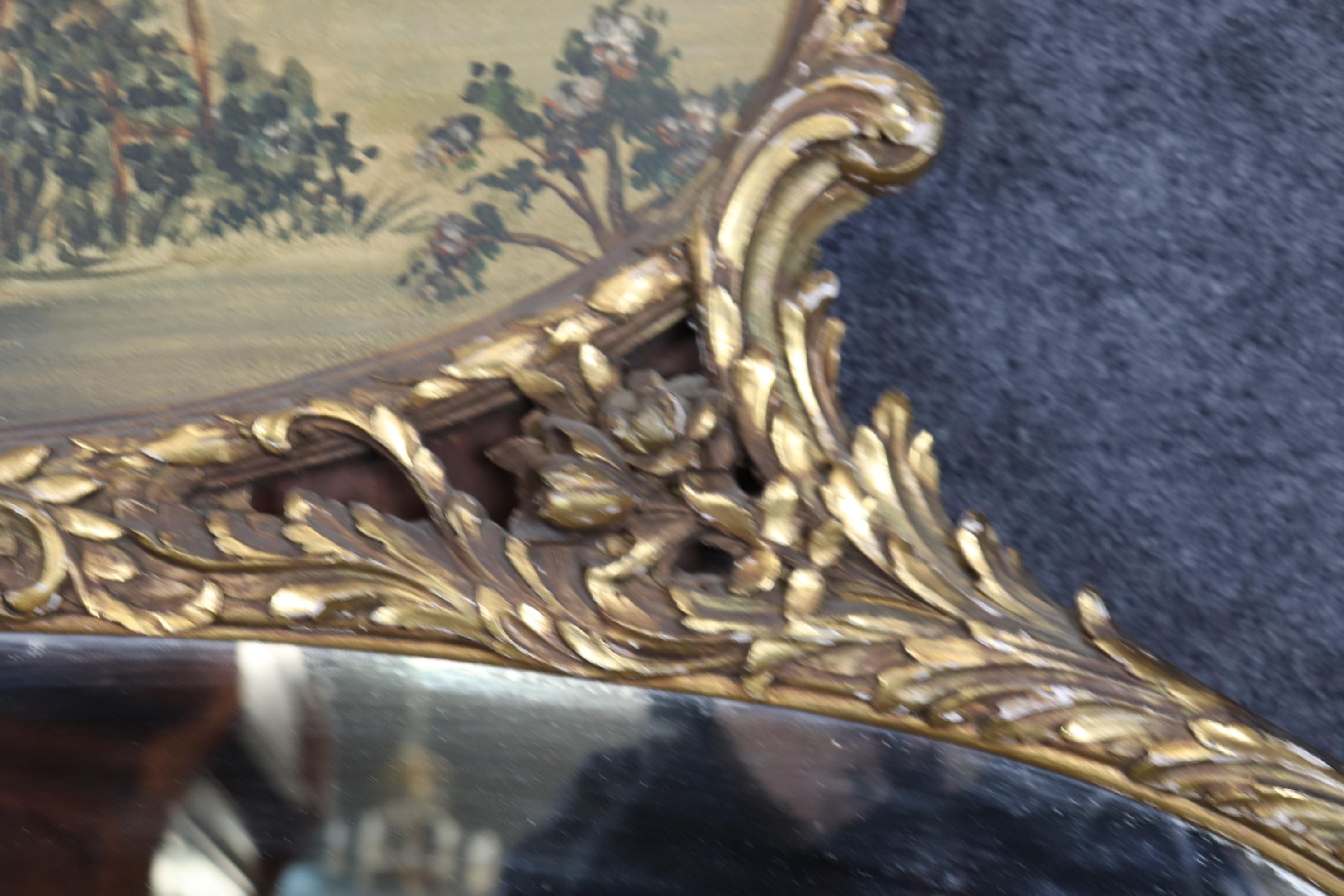 Superb Carved French Louis XV Giltwood Oil on Board Courtship Painted Scene For Sale 4