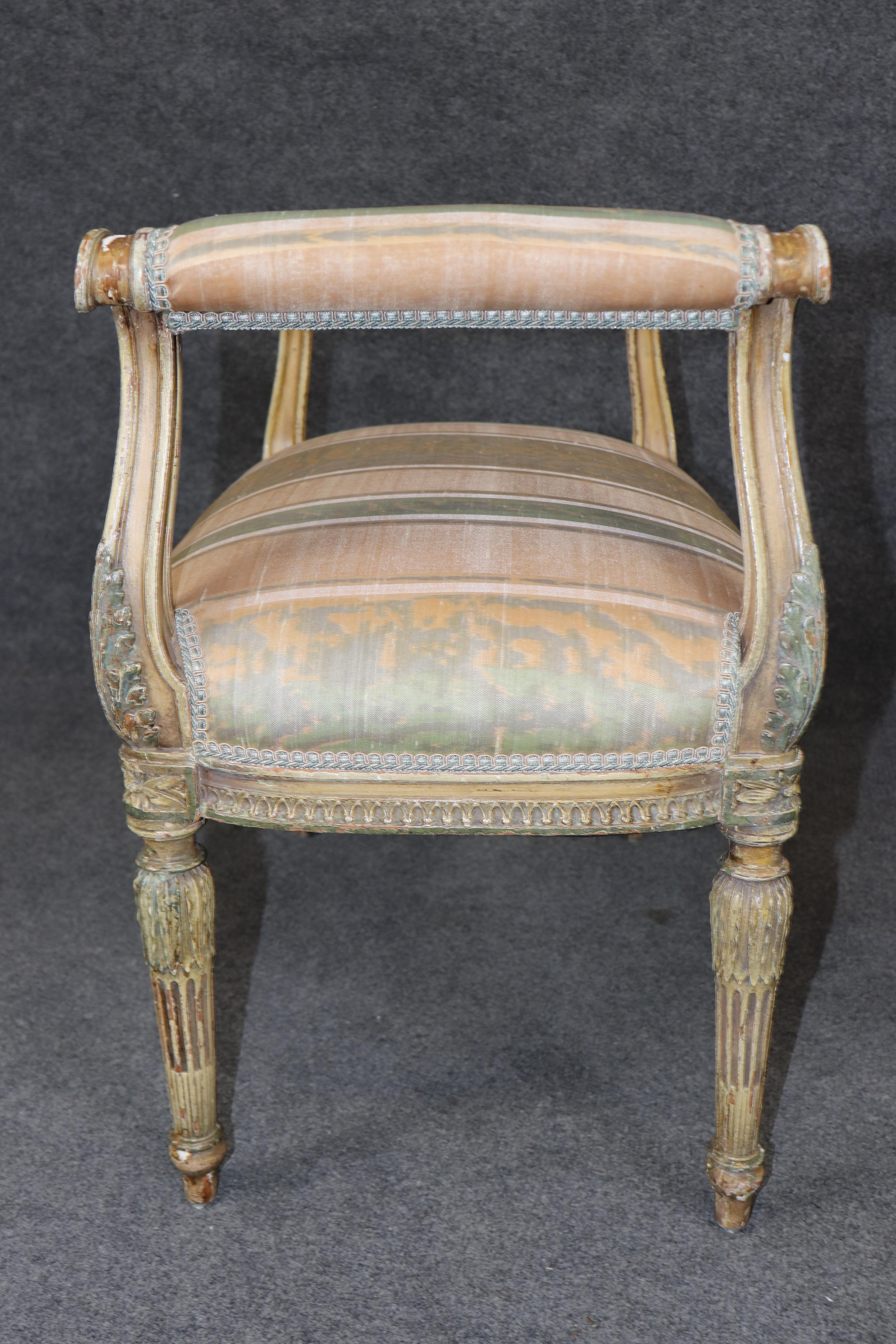 Walnut Superb Carved French Louis XVI Style Paint Decorated  Window Bench For Sale