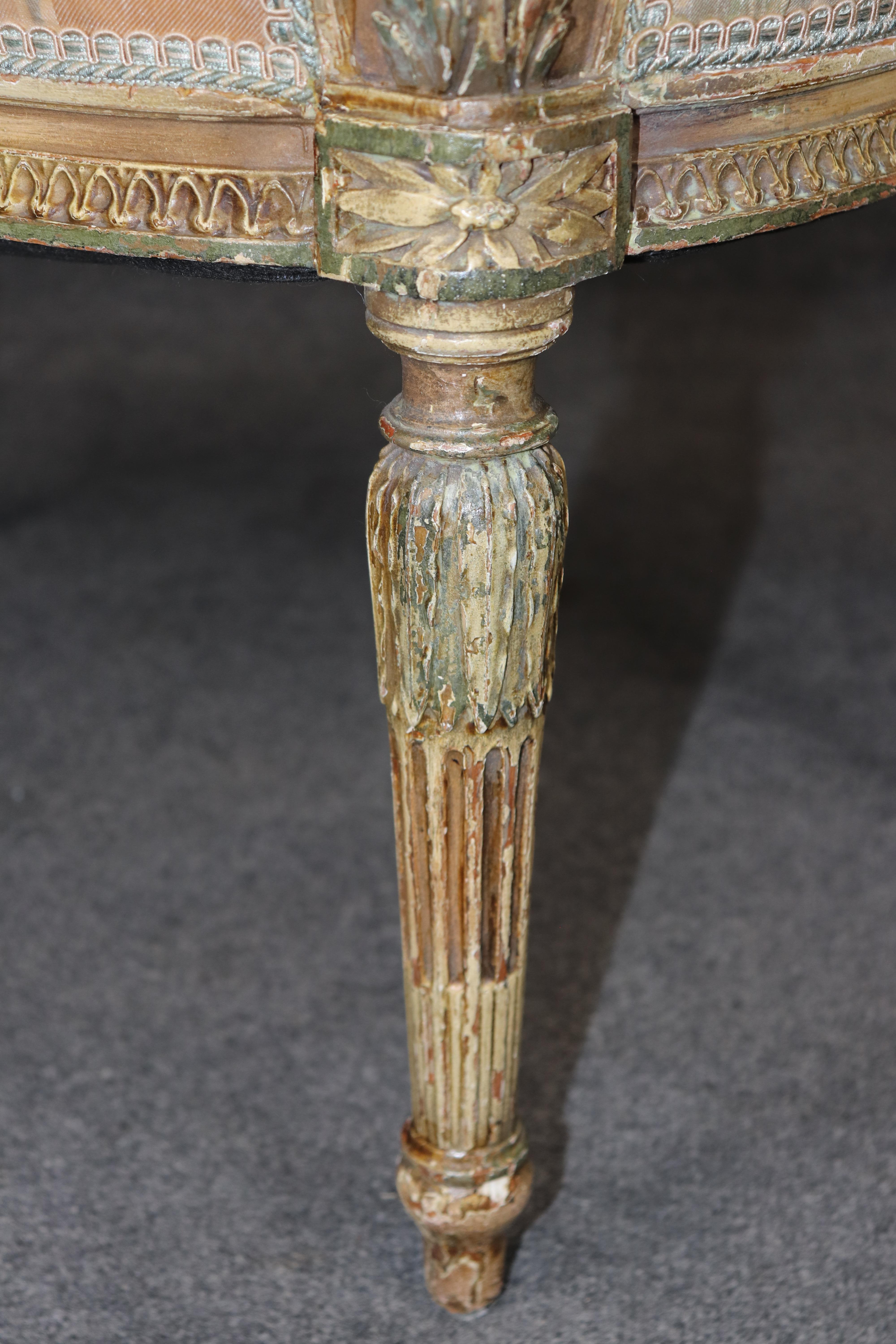 Superb Carved French Louis XVI Style Paint Decorated  Window Bench For Sale 1
