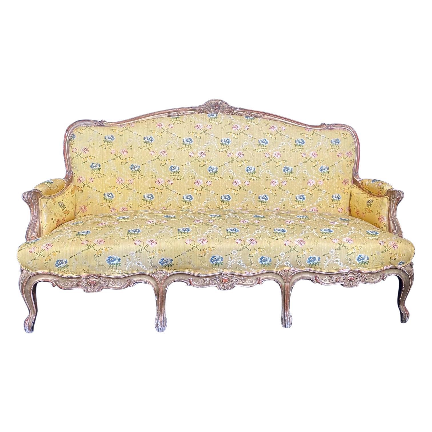 Superb Carved Gilded 19th Century Louis XV Settee or Sofa